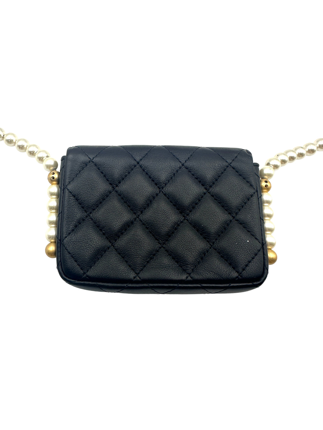 Chanel Black Quilted Leather Pearl Flap Bag With Gold Hardware(31***33) CC1284