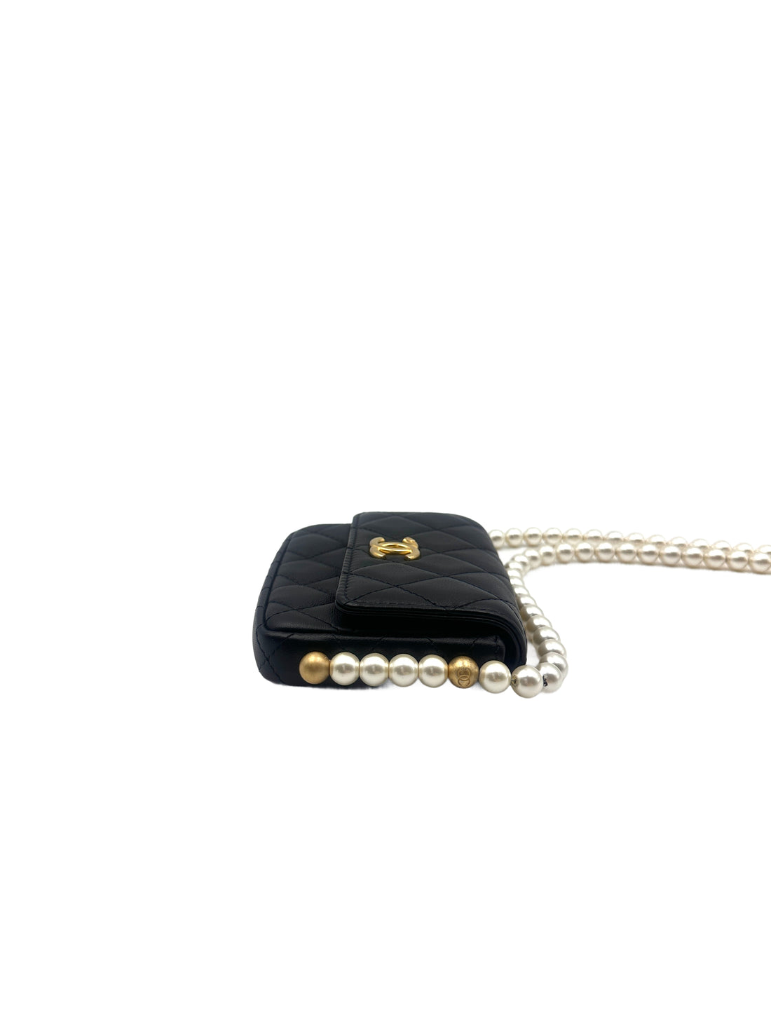 Chanel Black Quilted Leather Pearl Flap Bag With Gold Hardware(31***33) CC1284
