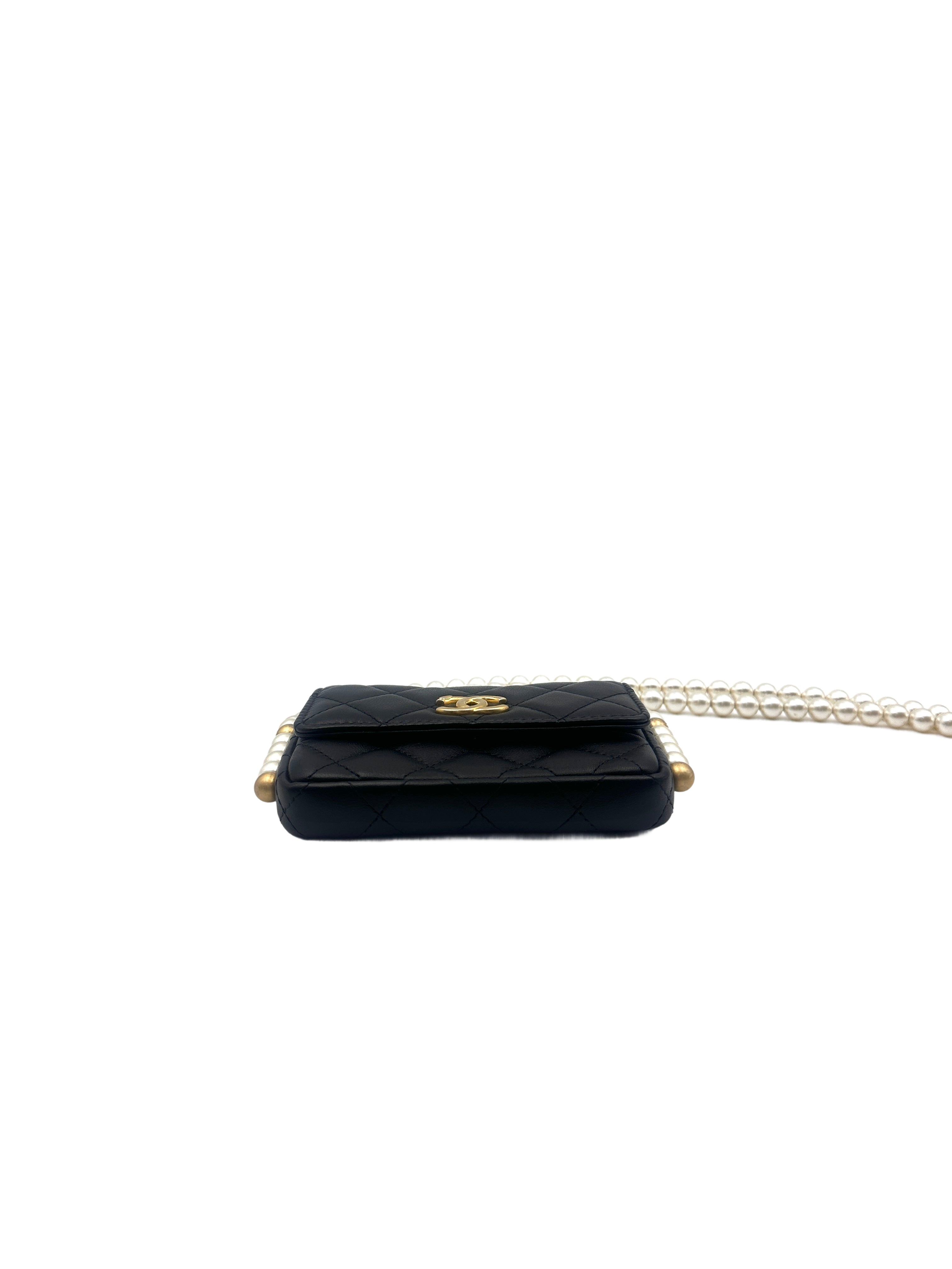 Chanel Black Quilted Leather Pearl Flap Bag With Gold Hardware(31***33) CC1284