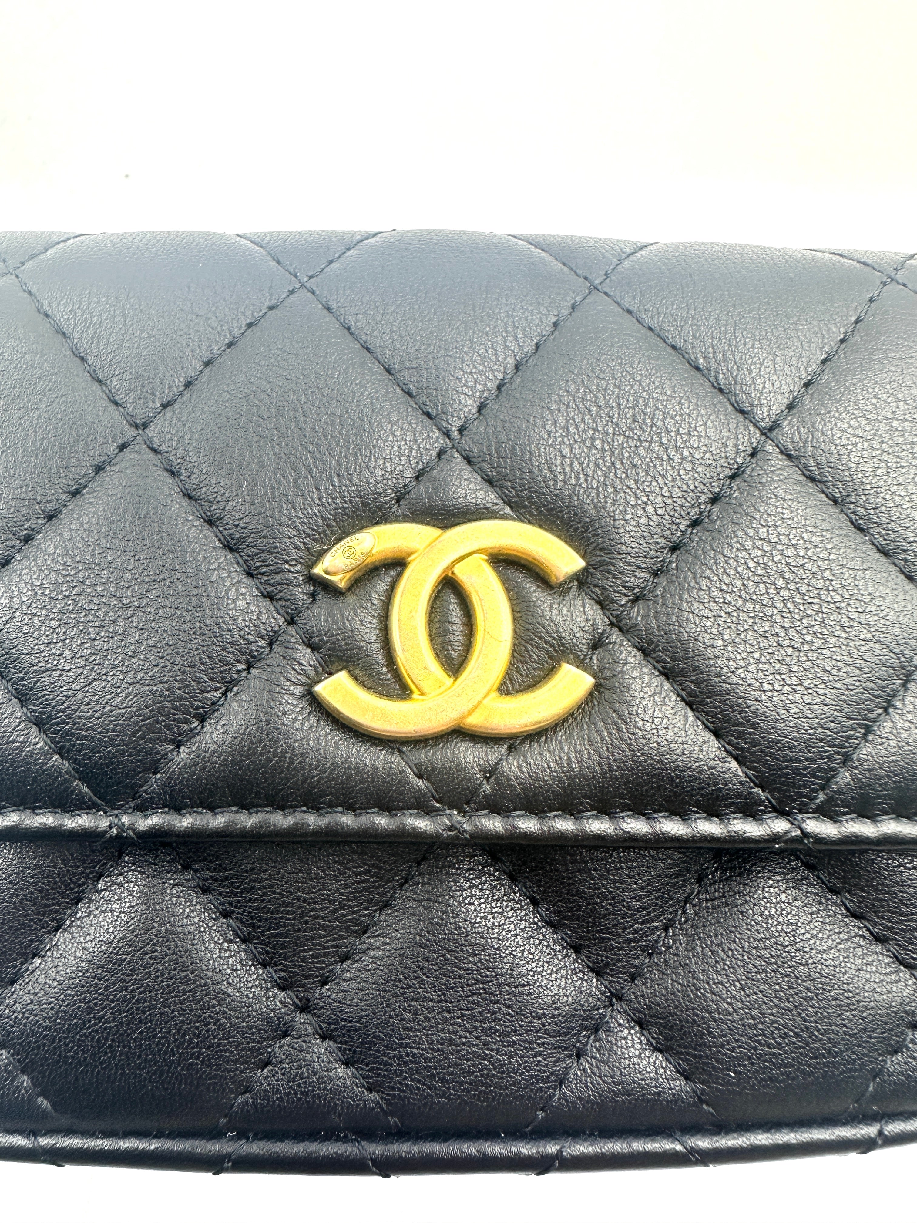 Chanel Black Quilted Leather Pearl Flap Bag With Gold Hardware(31***33) CC1284