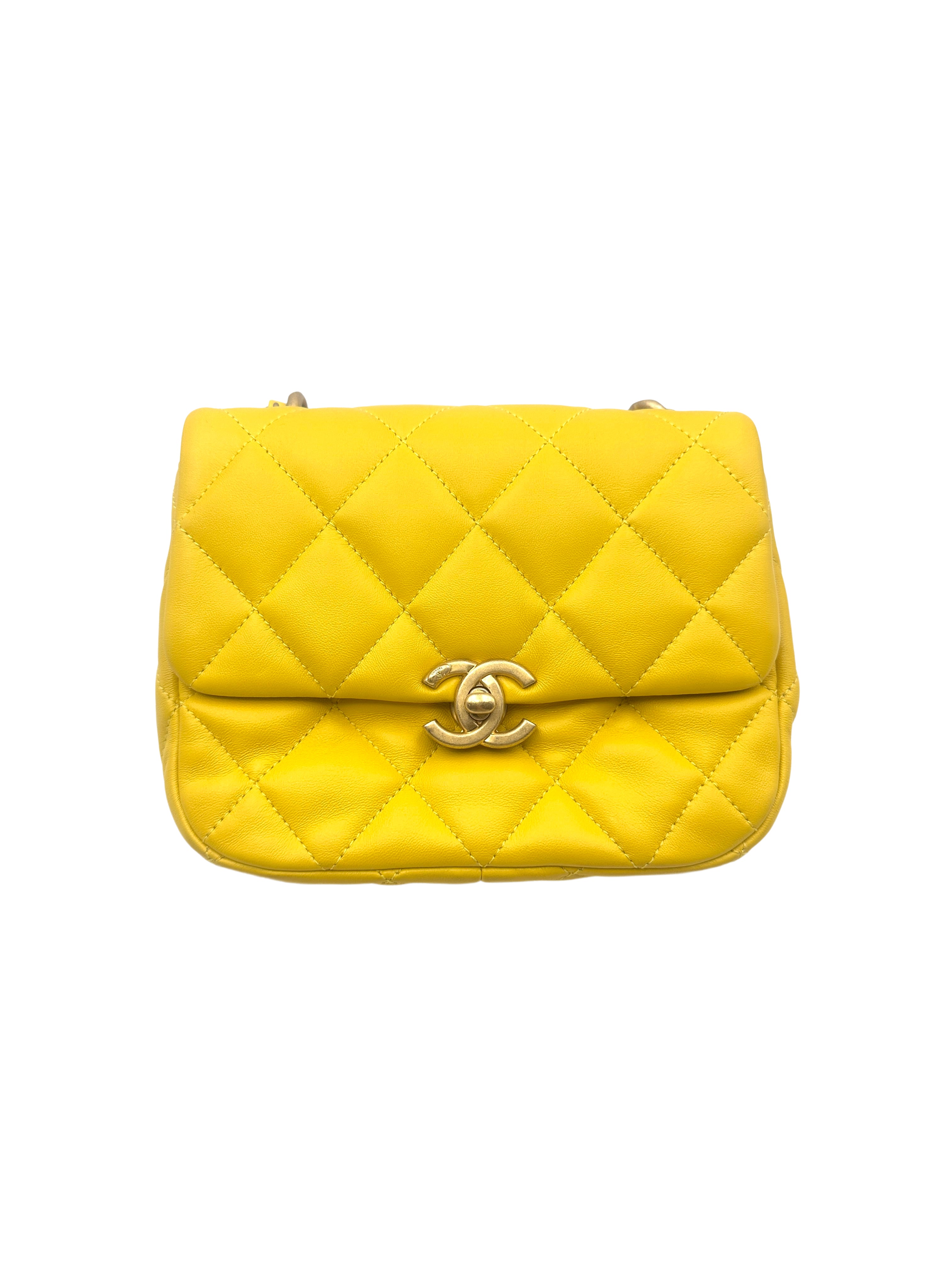 Chanel Candy Chain Yellow Quilted Leather Shoulder Flap Bag(C4***04) CC1321