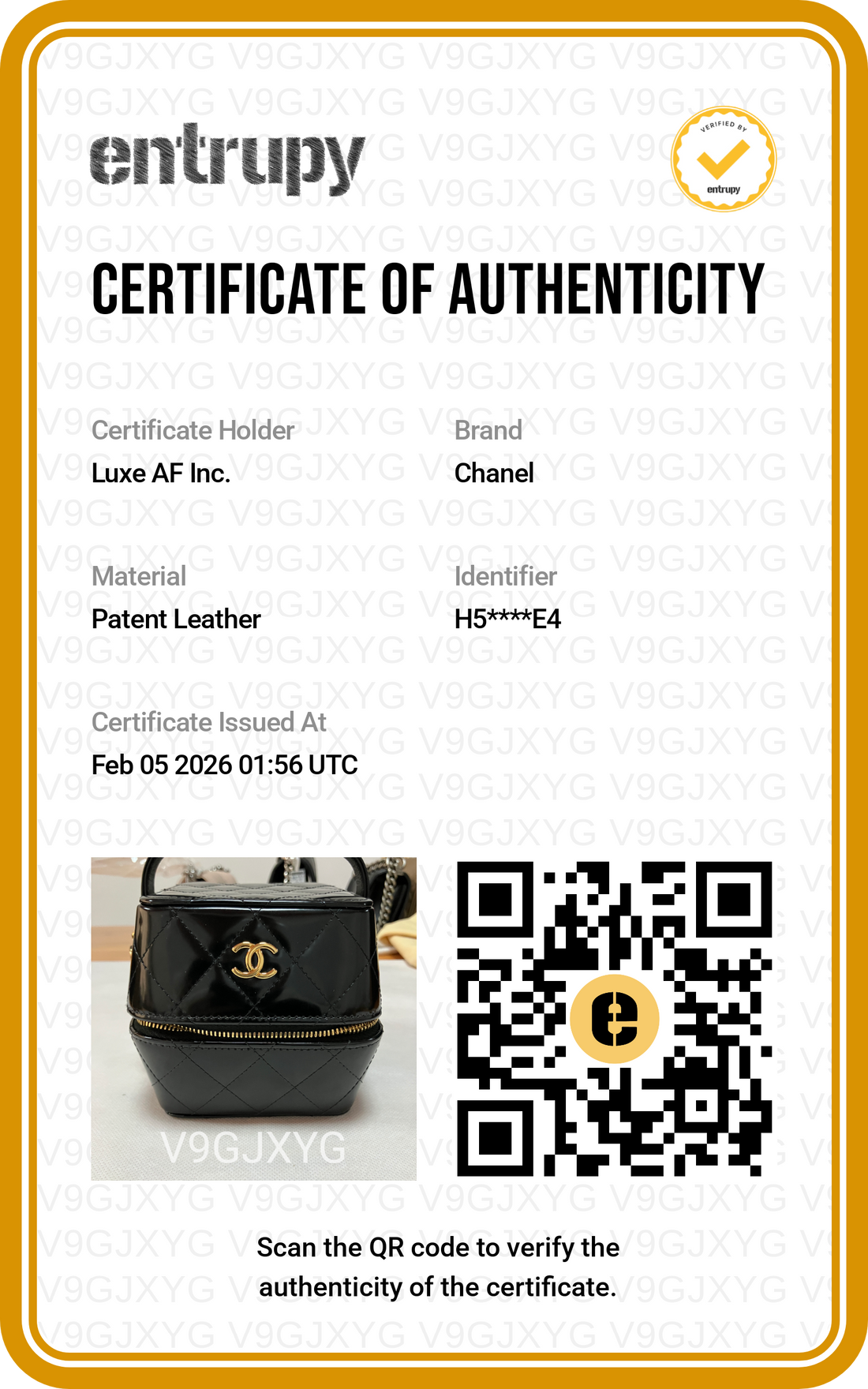 Chanel 25A Metiers d'Art Black Quilted Patent Calfskin Handle Vanity Case(H5***E4) CC1285