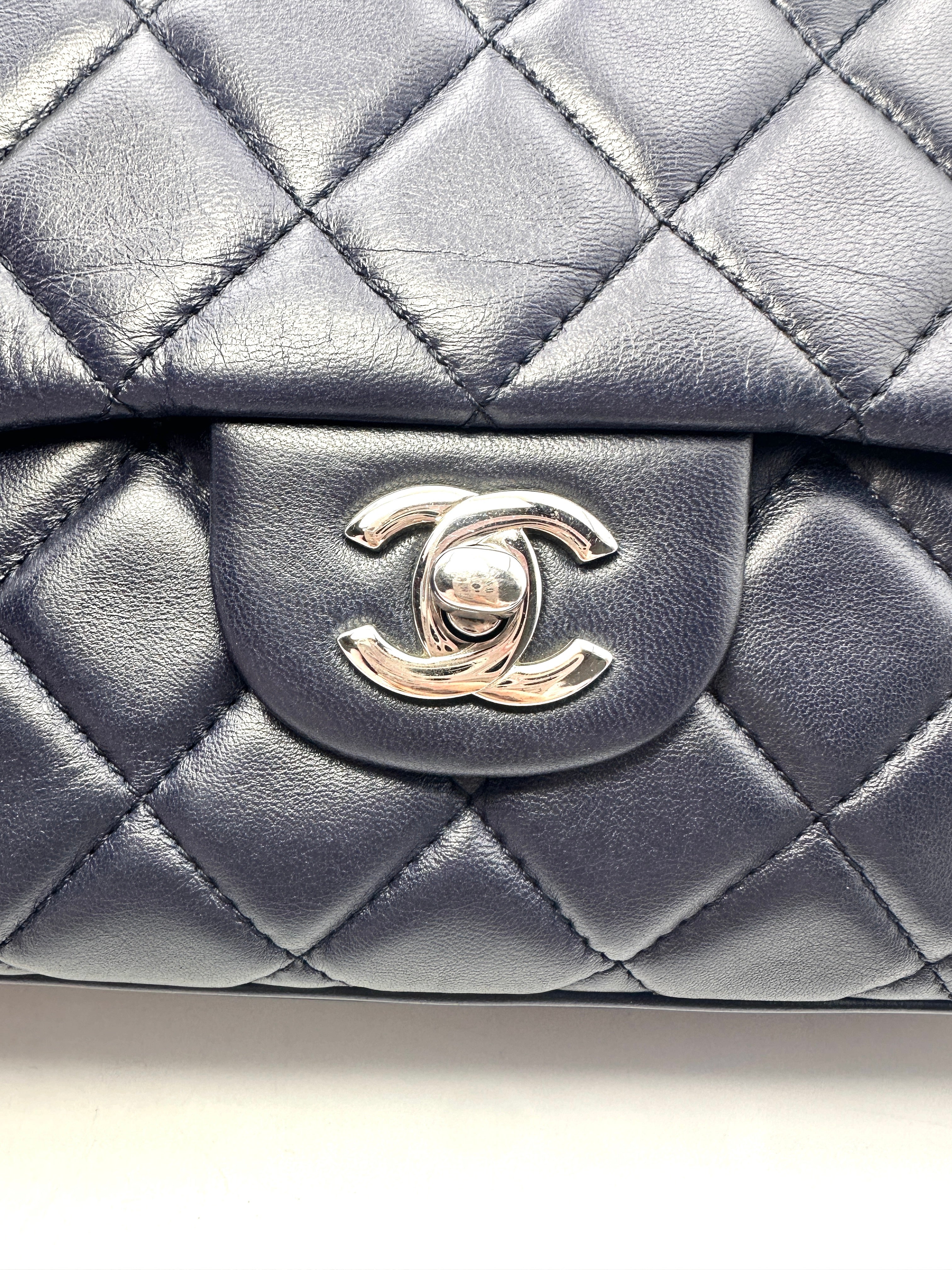 Chanel Classic Flap Blue Quilted Lambskin Chain Flap Bag With Siilver Buckle(18***59) CC1322