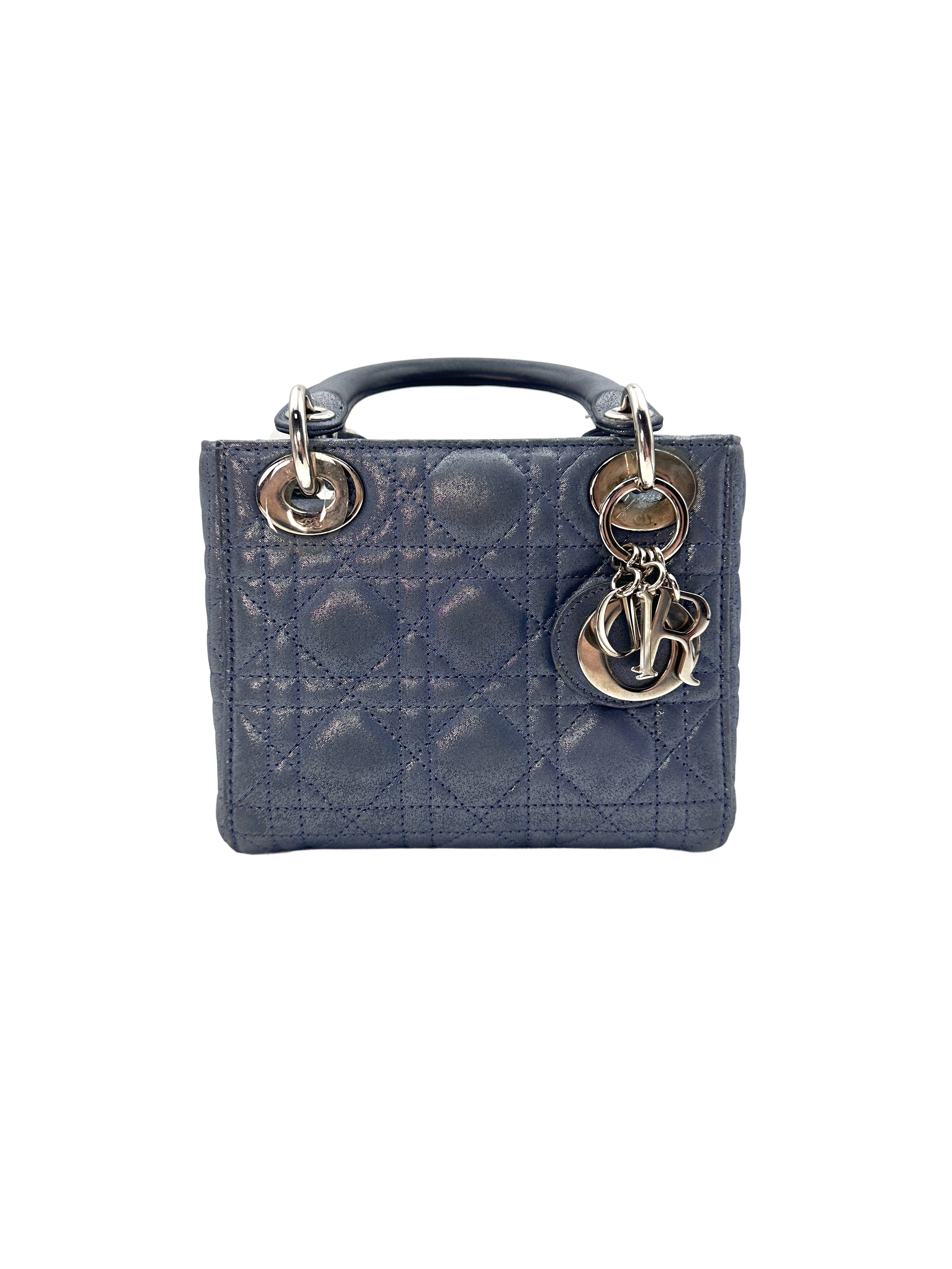 Christian Dior Lady Dior Blue Cannage Suede Leather Handle Bag With Silver Charms DR457