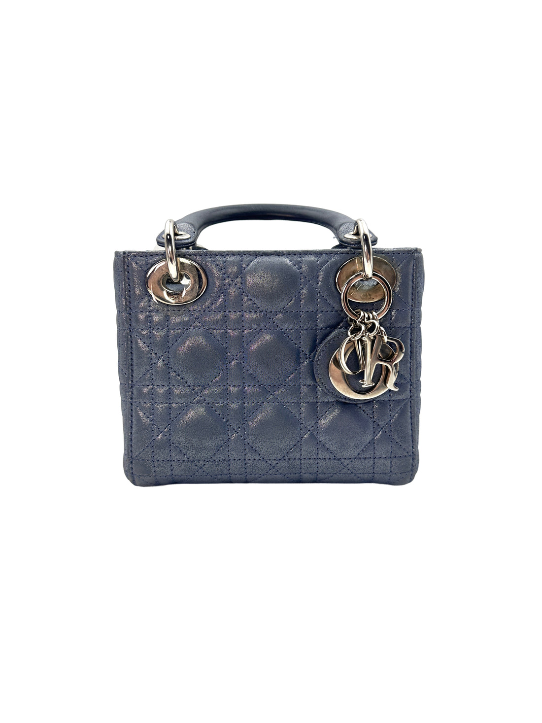 Christian Dior Lady Dior Blue Cannage Suede Leather Handle Bag With Silver Charms DR457