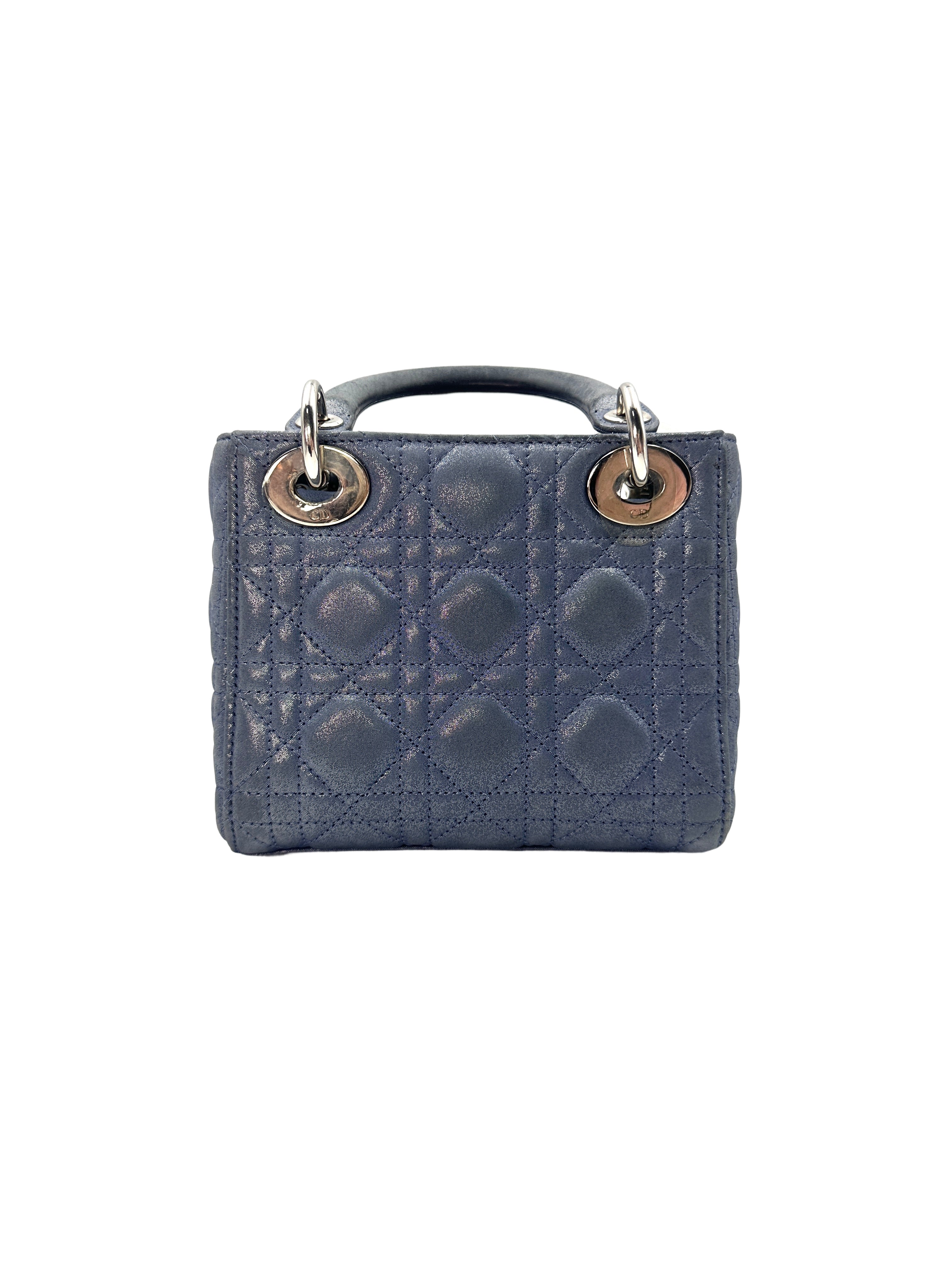 Christian Dior Lady Dior Blue Cannage Suede Leather Handle Bag With Silver Charms DR457