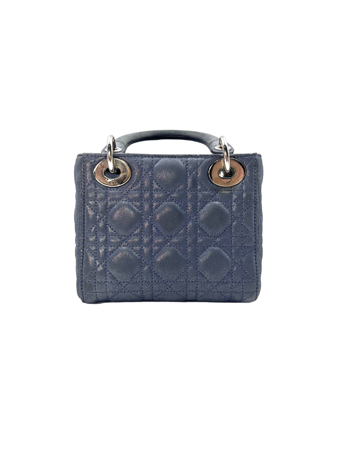 Christian Dior Lady Dior Blue Cannage Suede Leather Handle Bag With Silver Charms DR457