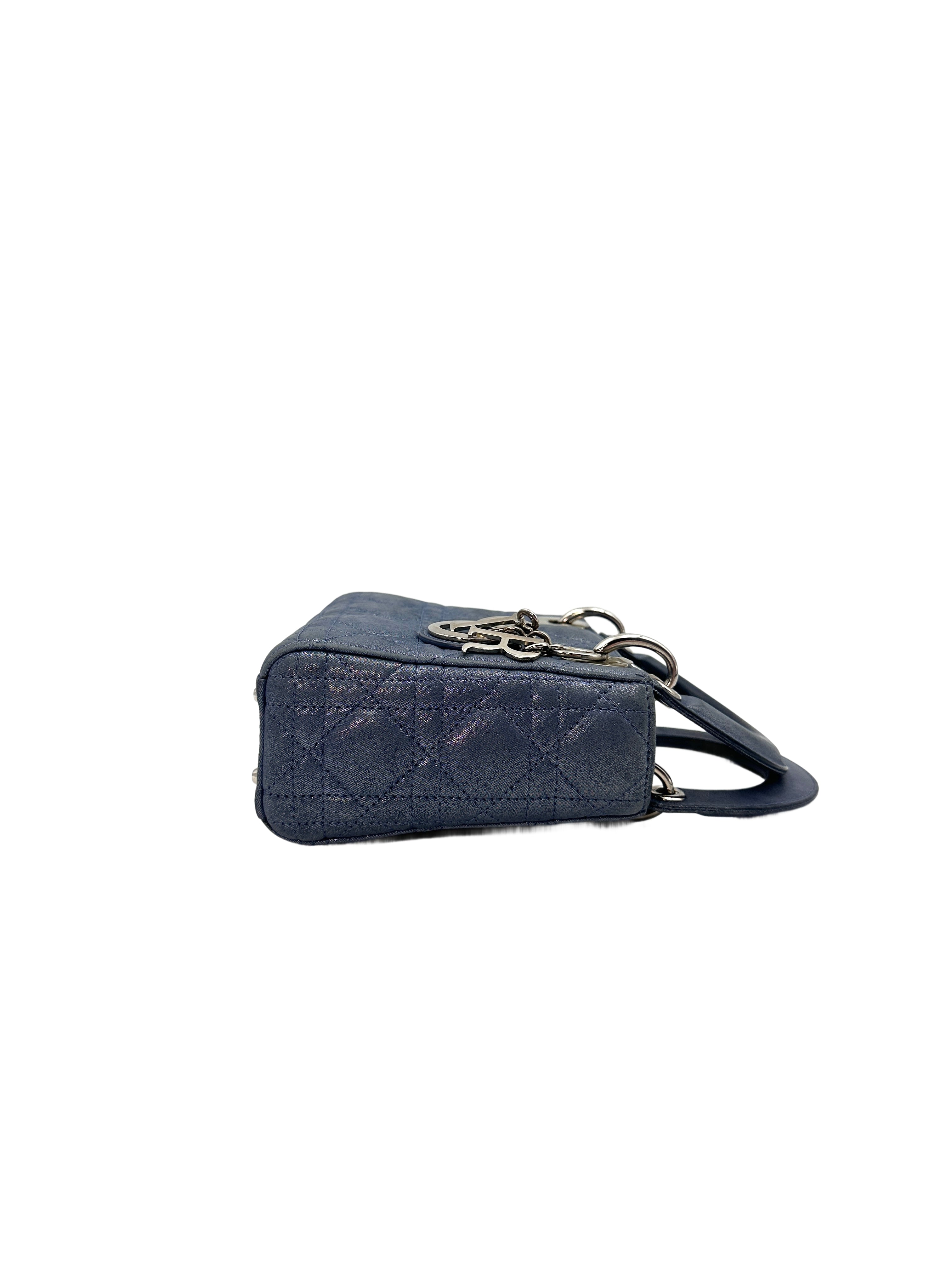 Christian Dior Lady Dior Blue Cannage Suede Leather Handle Bag With Silver Charms DR457