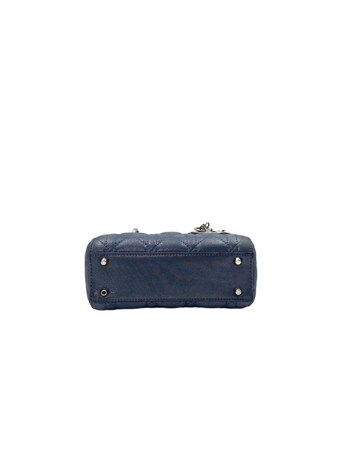 Christian Dior Lady Dior Blue Cannage Suede Leather Handle Bag With Silver Charms DR457
