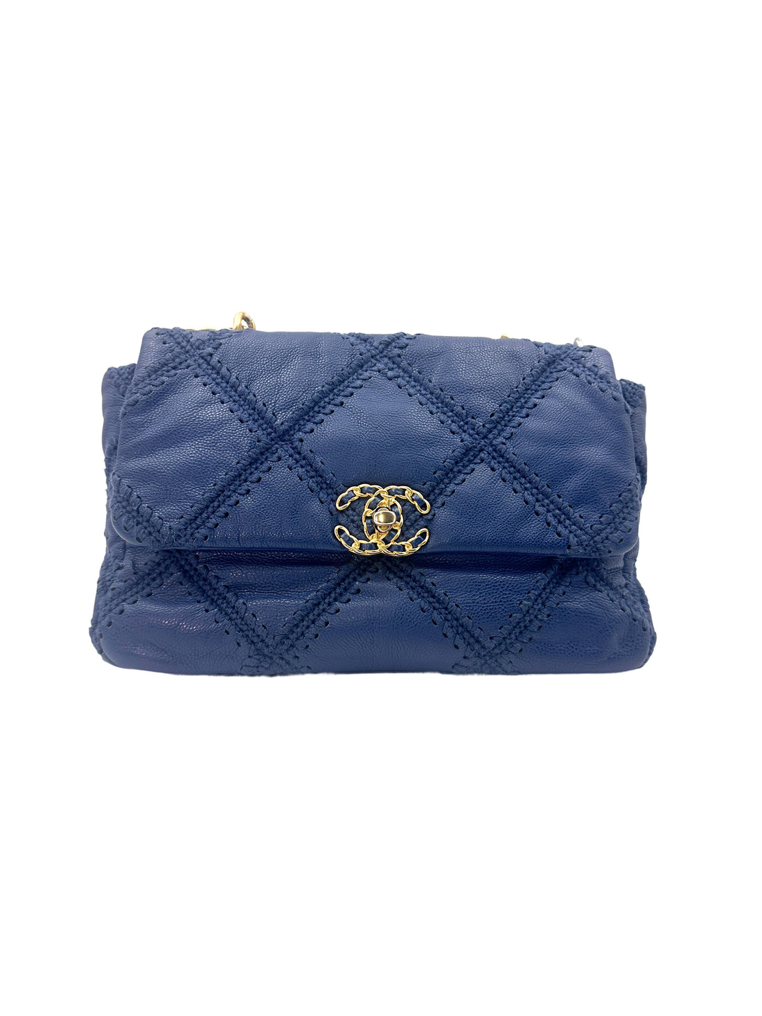 Chanel 19 Blue Crochet Quilted Calfskin Flap Bag With Gold Hardware(31***63) CC1326