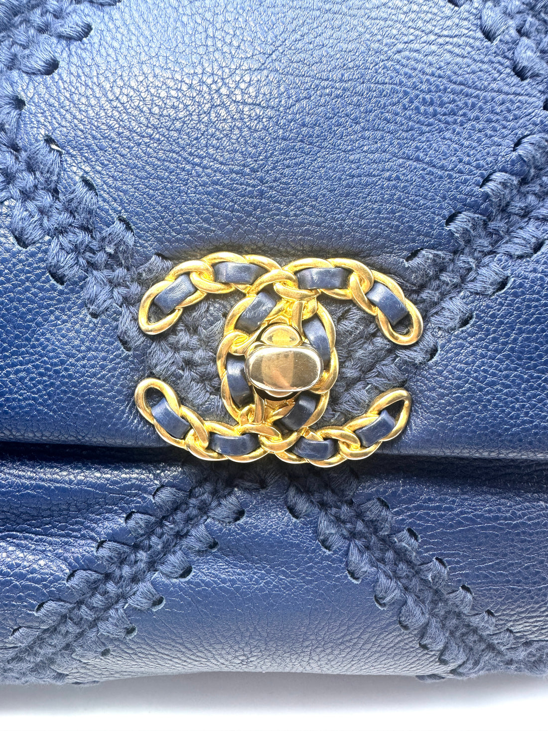 Chanel 19 Blue Crochet Quilted Calfskin Flap Bag With Gold Hardware(31***63) CC1326