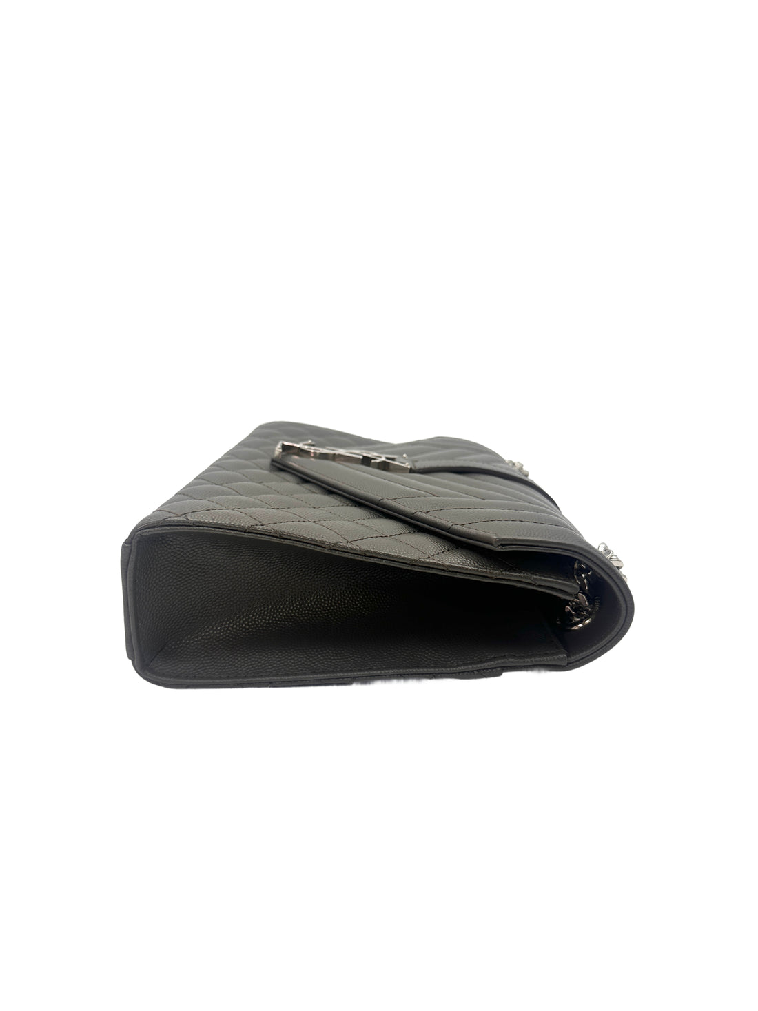 Saint Laurent Envelope Black Chevron Quilted Calfskin Medium Size Chain Shoulder Bag With Silver Logo SL156