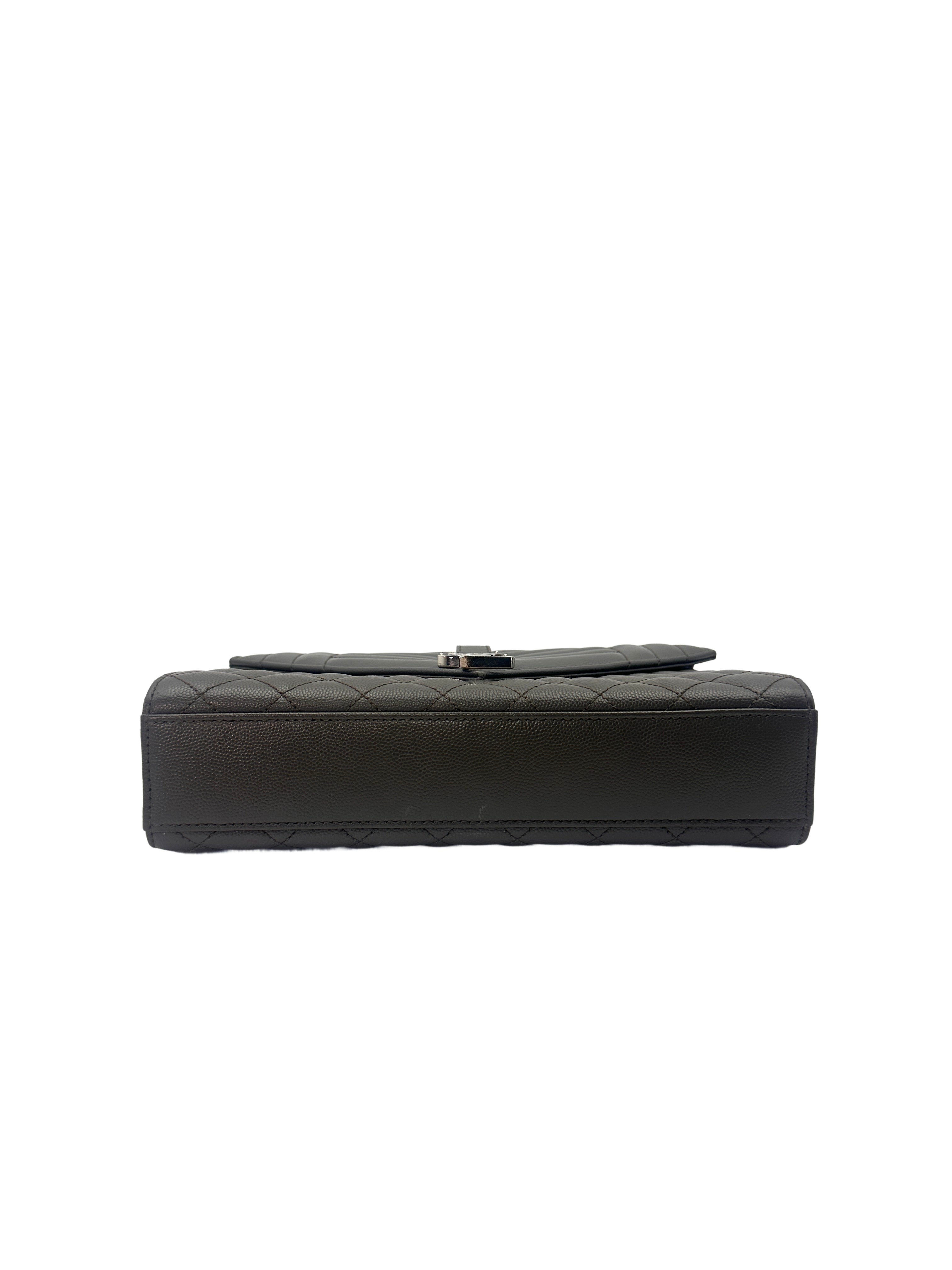Saint Laurent Envelope Black Chevron Quilted Calfskin Medium Size Chain Shoulder Bag With Silver Logo SL156