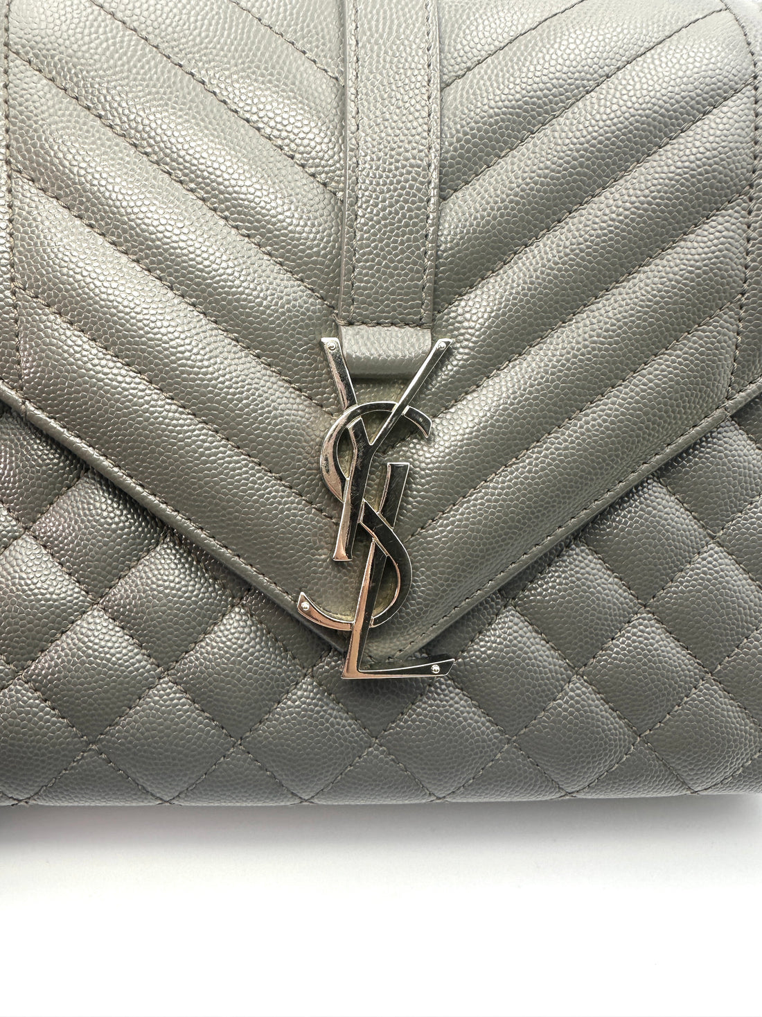 Saint Laurent Envelope Black Chevron Quilted Calfskin Medium Size Chain Shoulder Bag With Silver Logo SL156