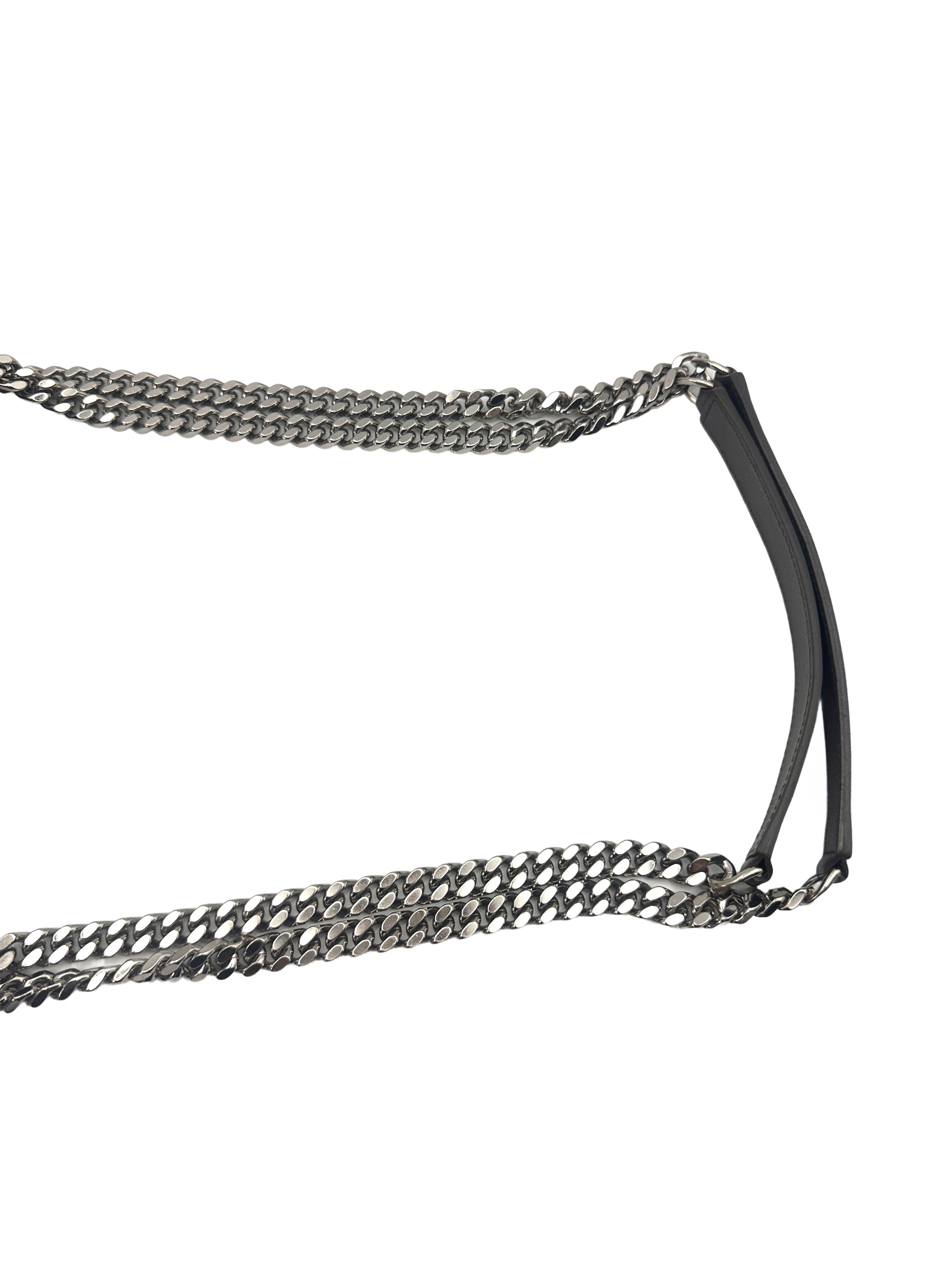 Saint Laurent Envelope Black Chevron Quilted Calfskin Medium Size Chain Shoulder Bag With Silver Logo SL156