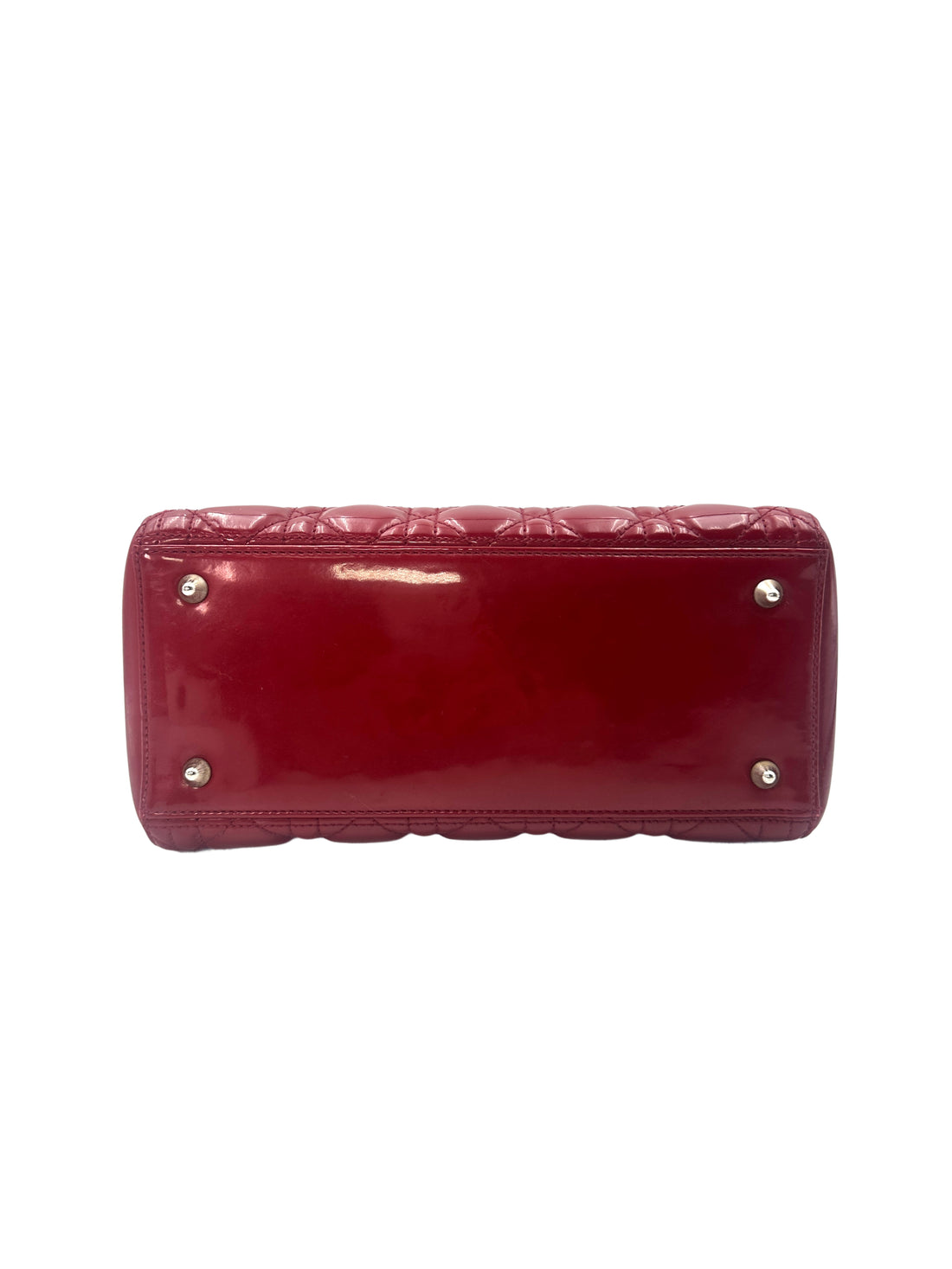 Christian Dior Lady Dior Red Patent Cannage Leather Handle Bag With Silver Charms DR460