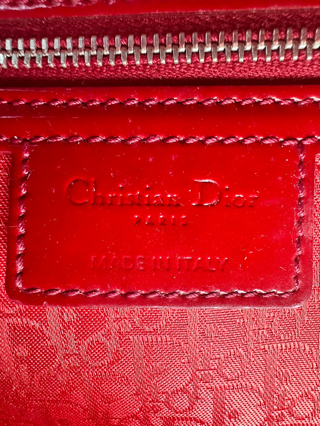 Christian Dior Lady Dior Red Patent Cannage Leather Handle Bag With Silver Charms DR460
