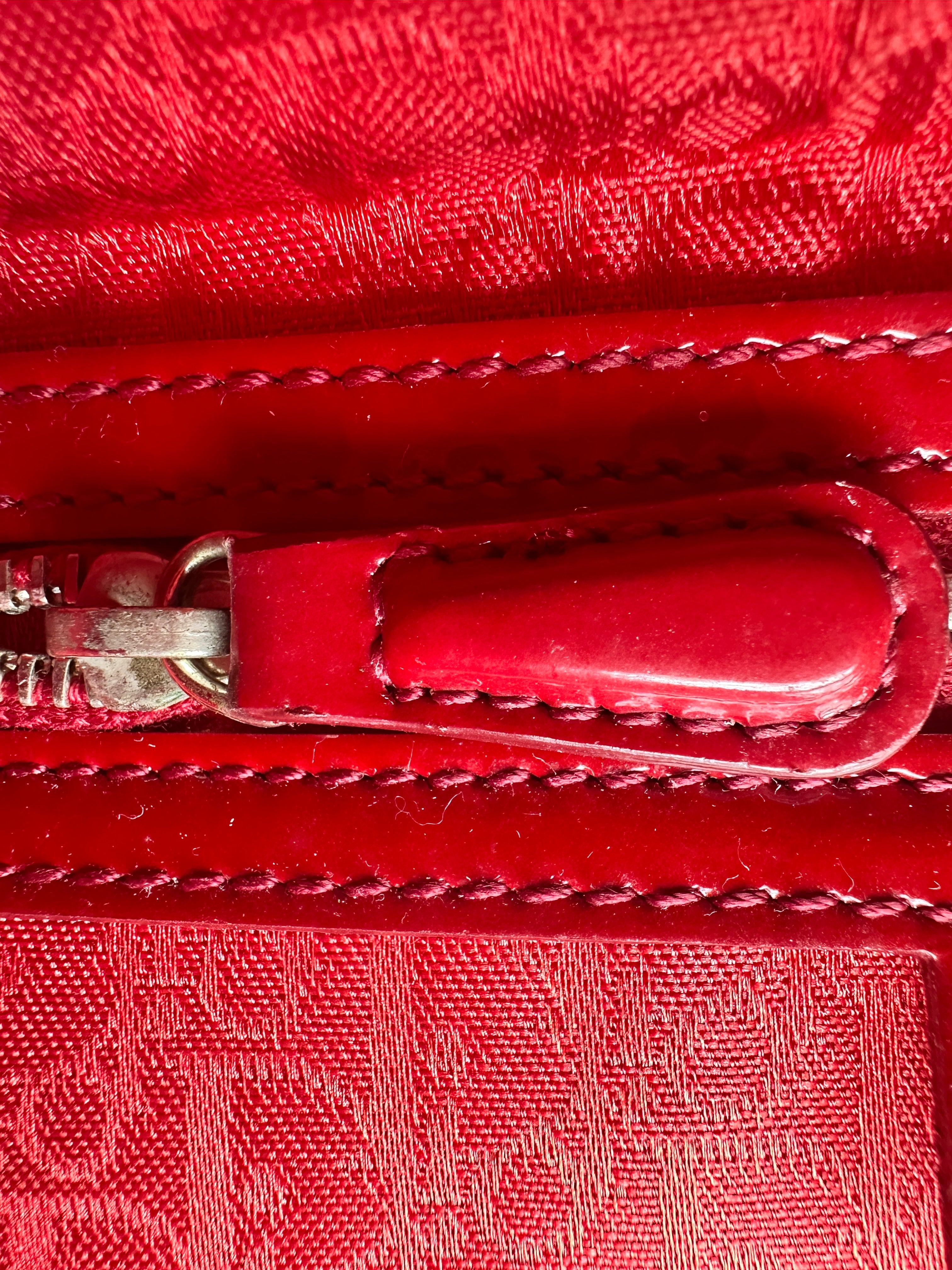 Christian Dior Lady Dior Red Patent Cannage Leather Handle Bag With Silver Charms DR460