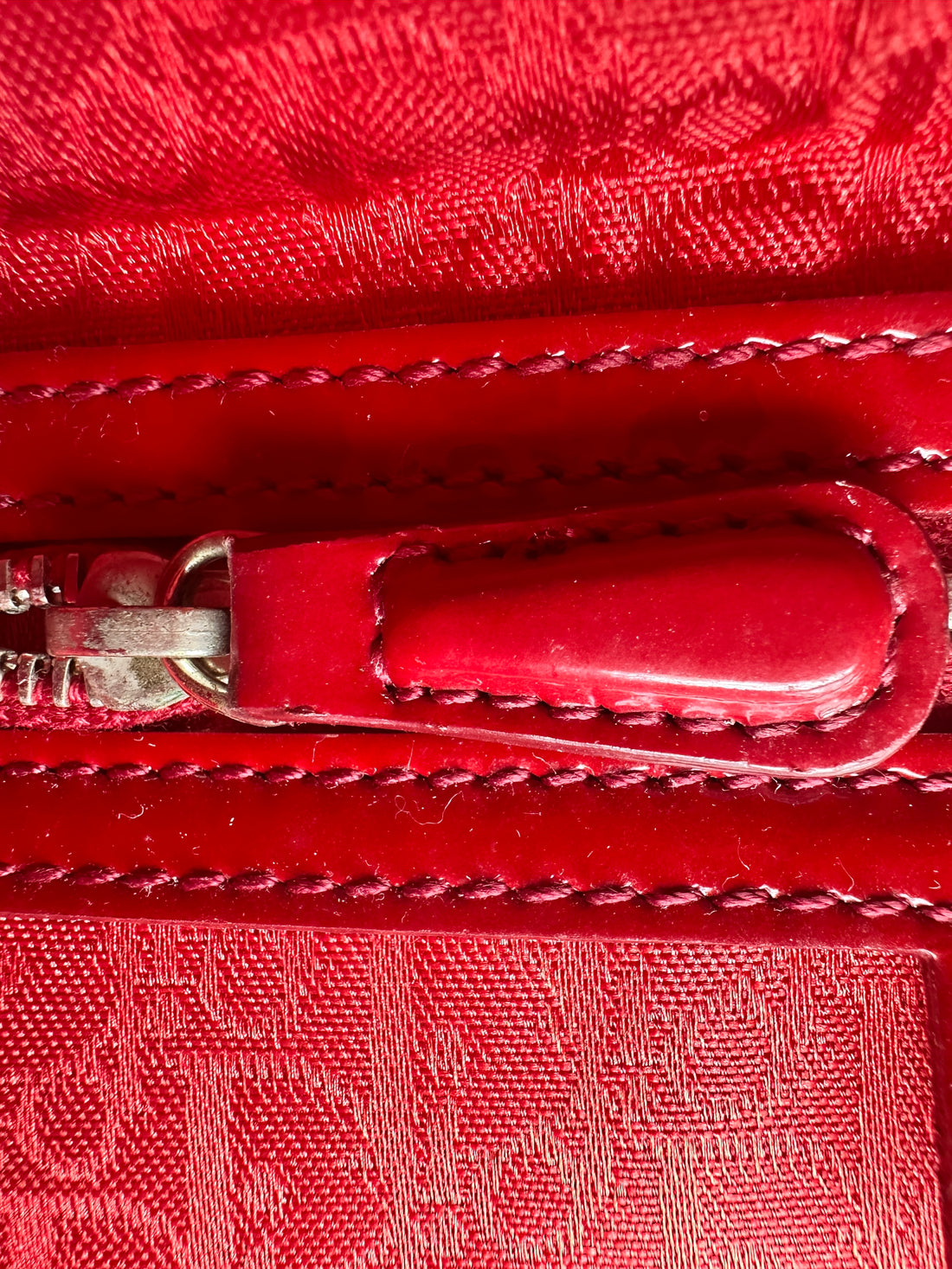Christian Dior Lady Dior Red Patent Cannage Leather Handle Bag With Silver Charms DR460