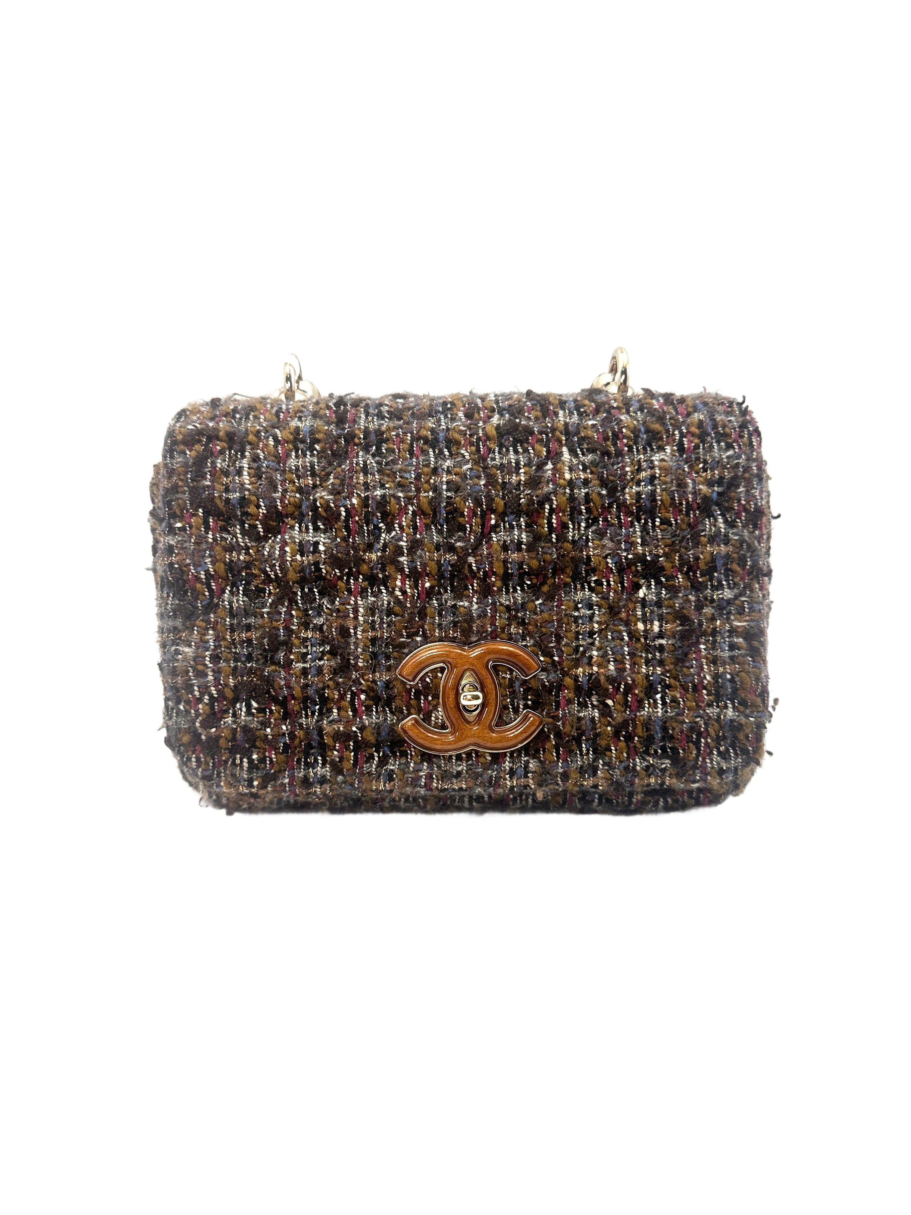Chanel Knock On Wood Multicolor Tweed Sculptural Wood Top Handle Crossbody Bag(26***78) CC1330