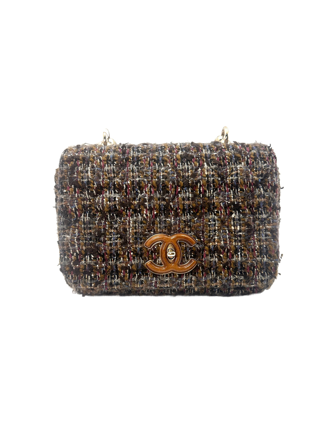 Chanel Knock On Wood Multicolor Tweed Sculptural Wood Top Handle Crossbody Bag(26***78) CC1330
