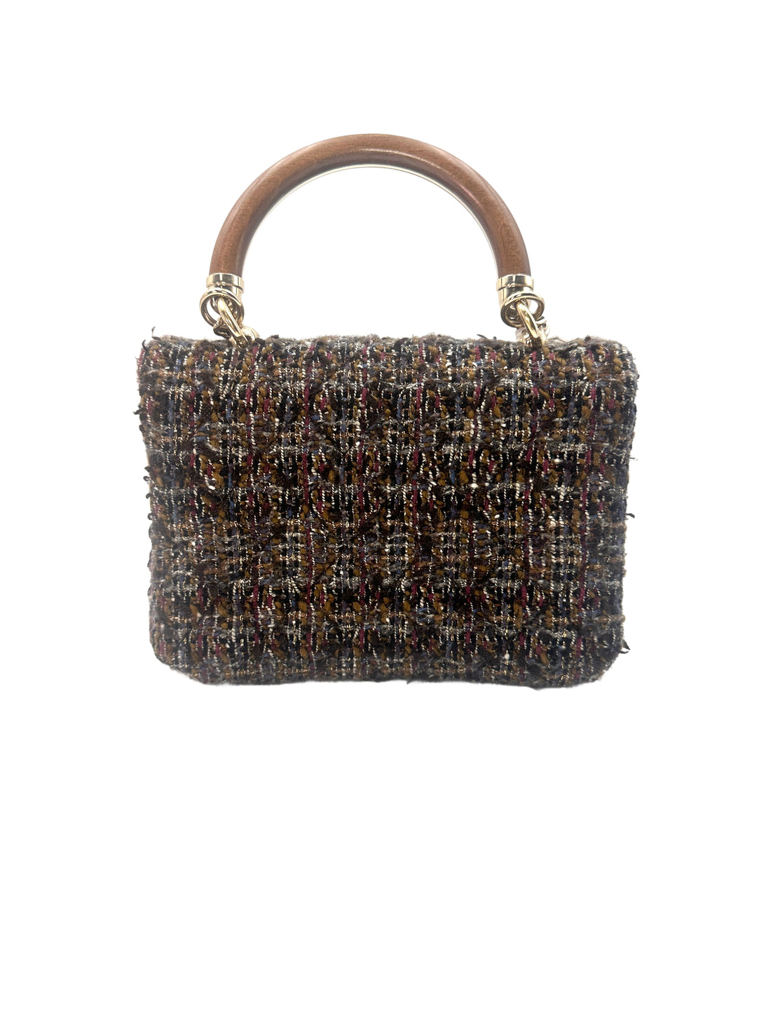 Chanel Knock On Wood Multicolor Tweed Sculptural Wood Top Handle Crossbody Bag(26***78) CC1330