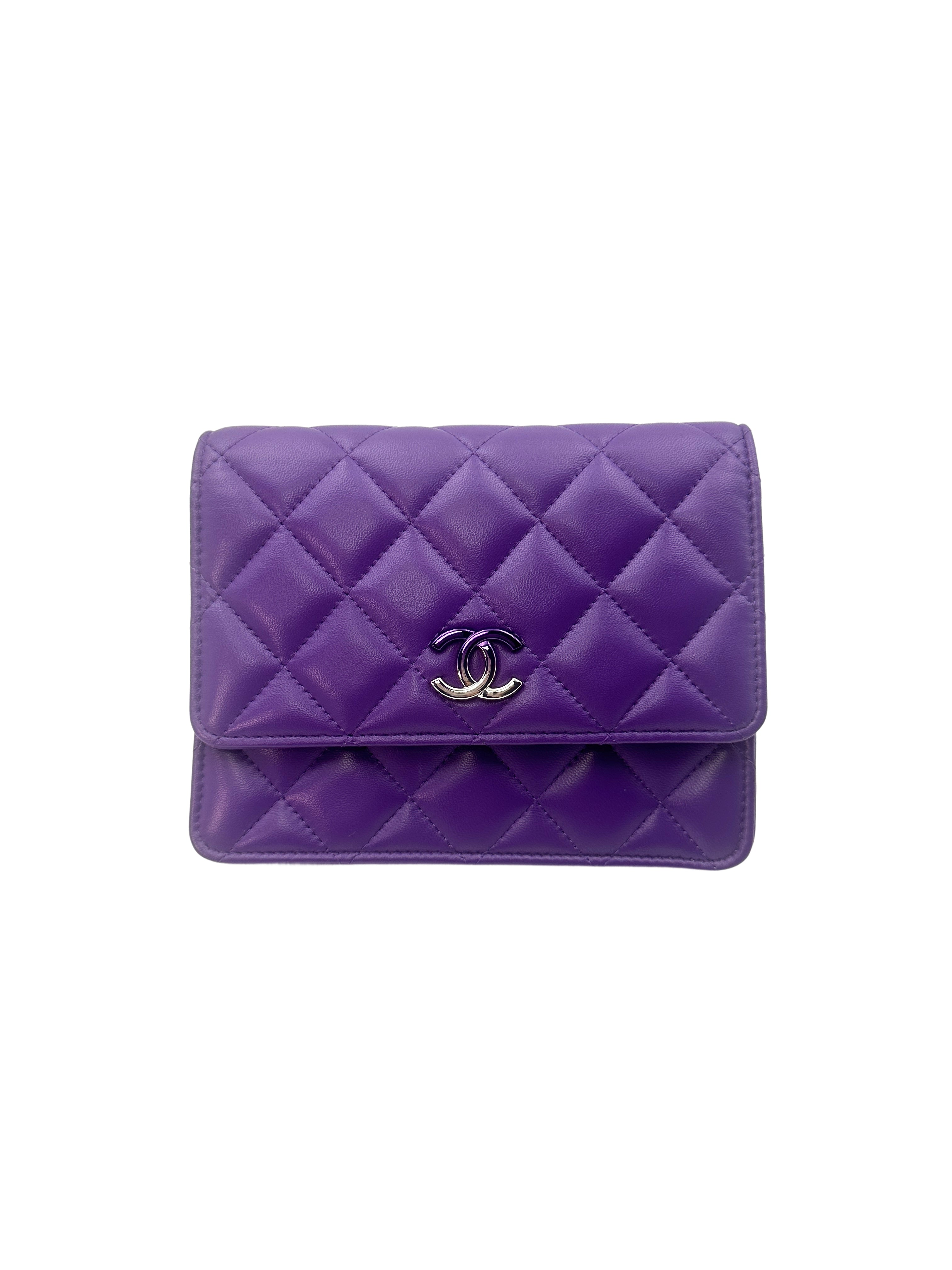 Chanel Classic Purple Quilted Leather Wallet On Chain Shoulder Bag(X6***18) CC1328