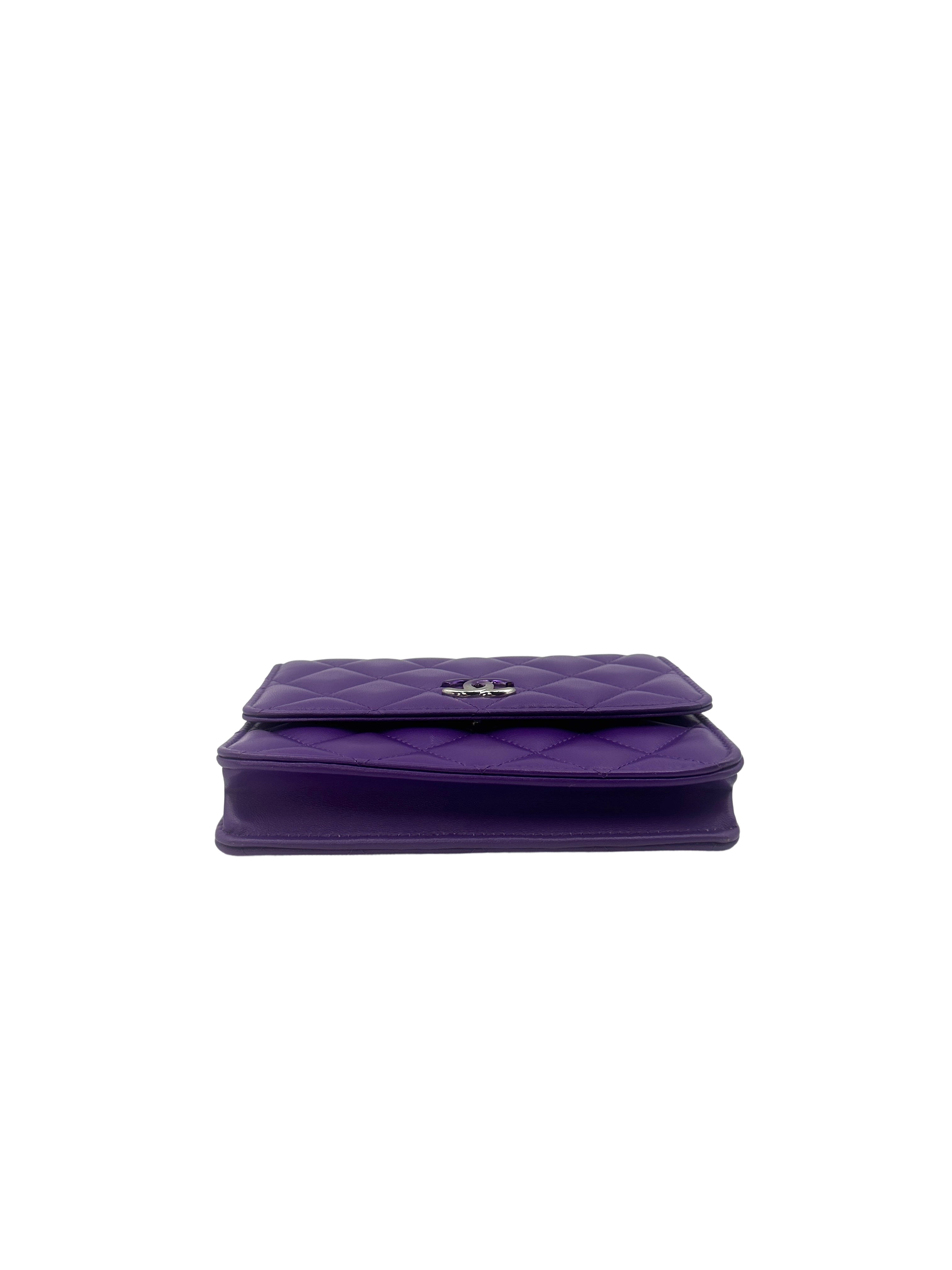 Chanel Classic Purple Quilted Leather Wallet On Chain Shoulder Bag(X6***18) CC1328