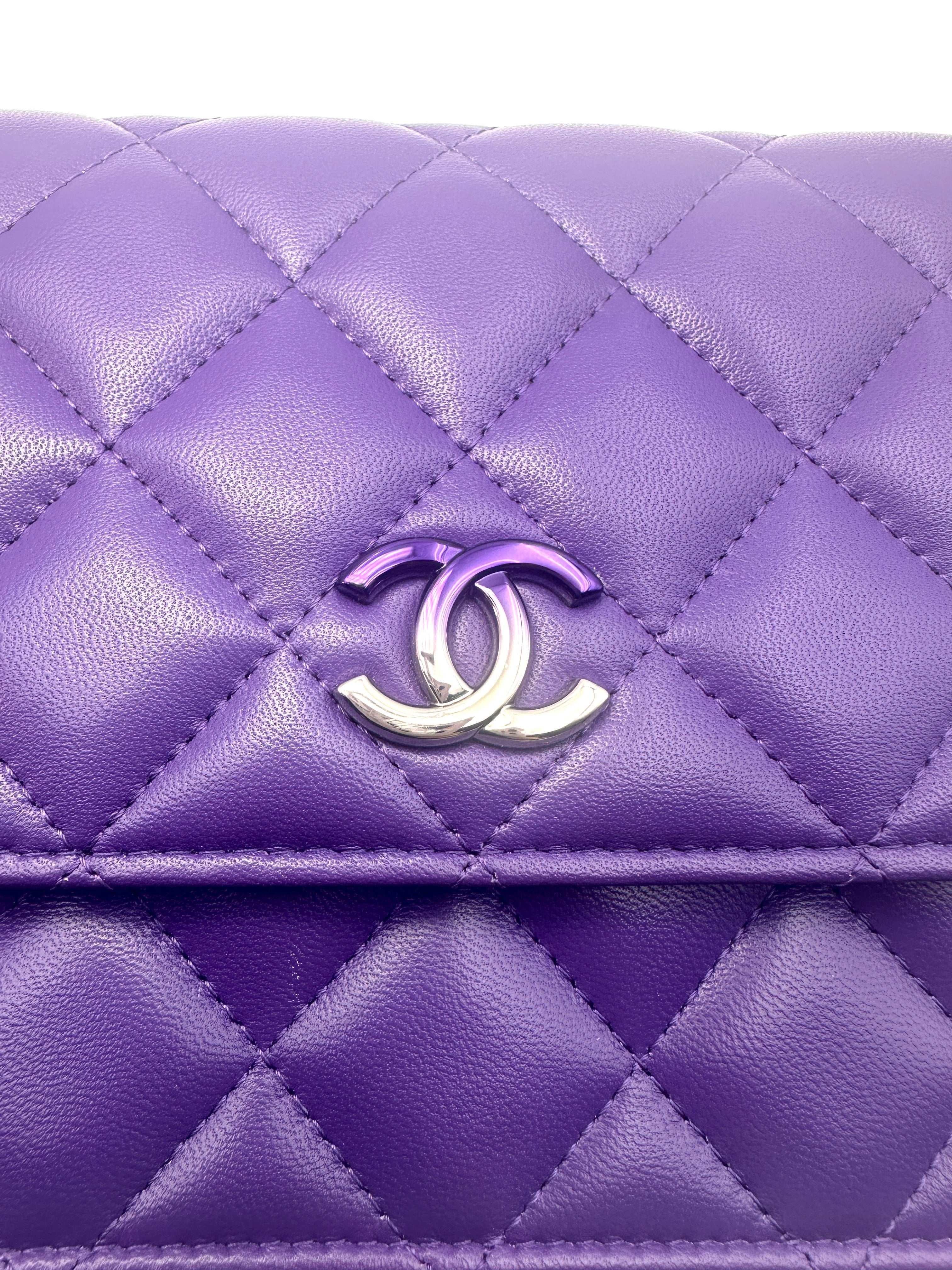 Chanel Classic Purple Quilted Leather Wallet On Chain Shoulder Bag(X6***18) CC1328