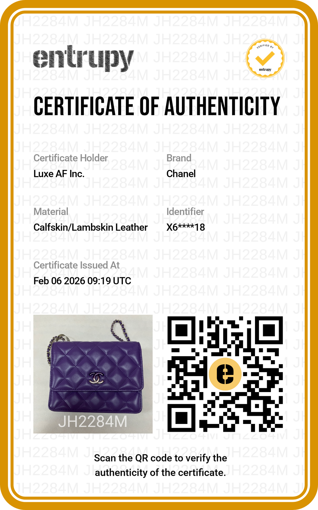 Chanel Classic Purple Quilted Leather Wallet On Chain Shoulder Bag(X6***18) CC1328