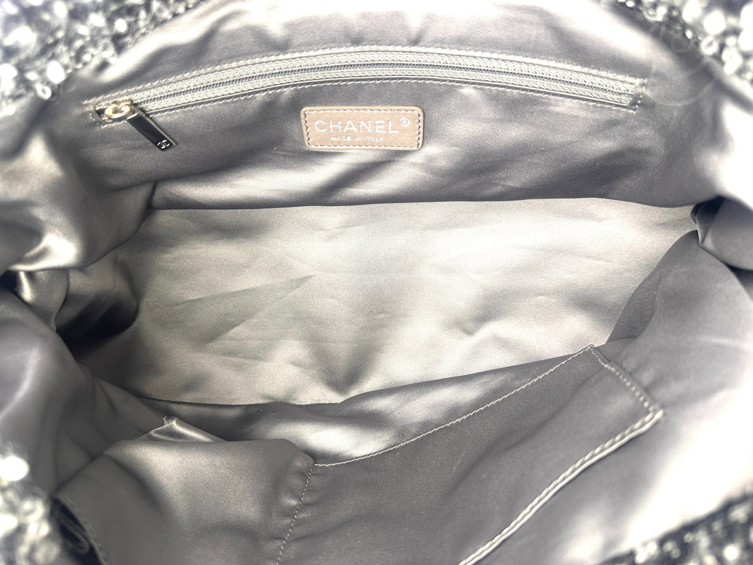 Chanel Funny Tweed Black Leather Tote Shoulder Bag(14***98) CC1333