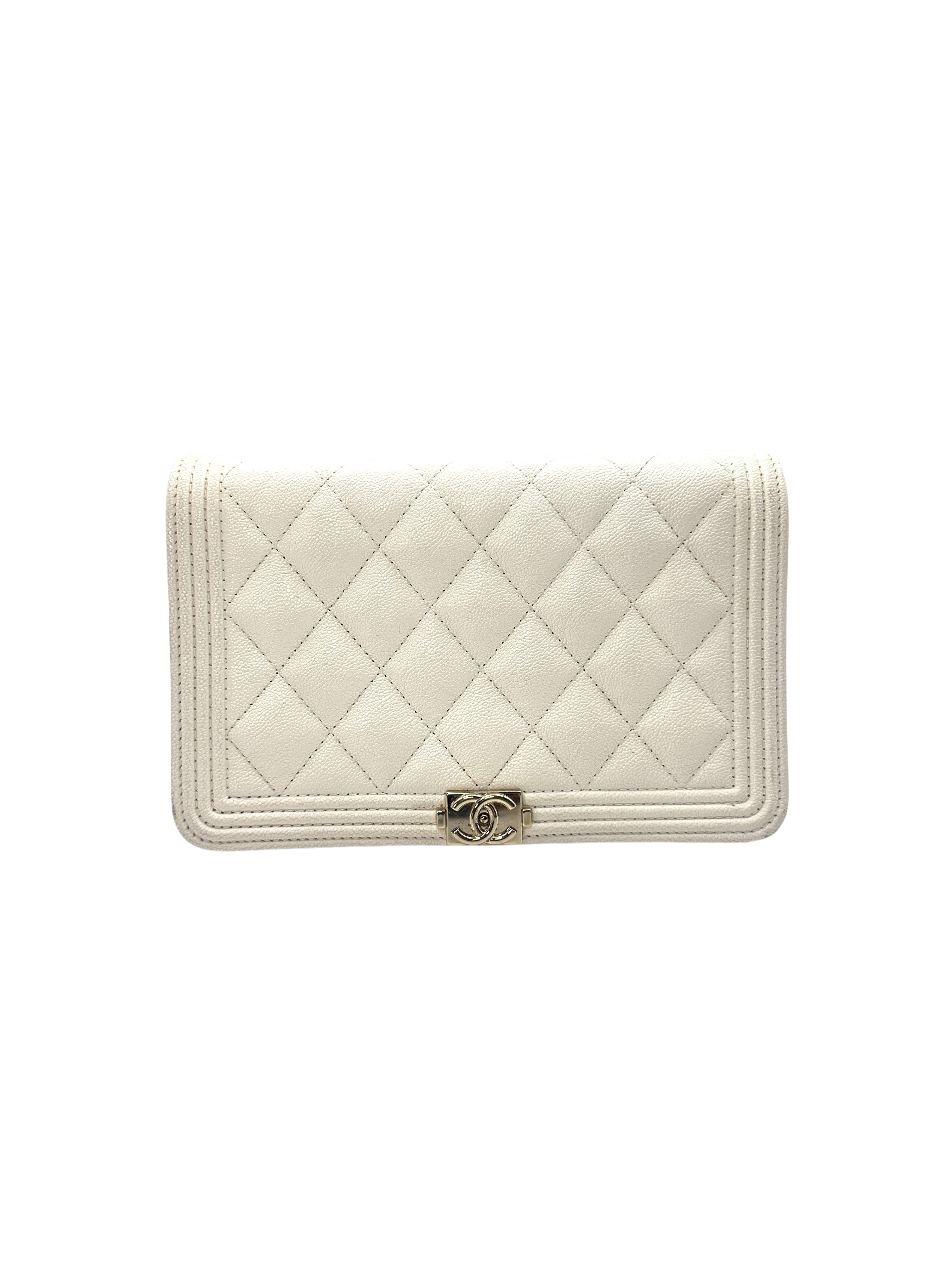 Chanel LeBoy White Quilted Leather Wallet On Chain Bag With Gold Buckle(28***18) CC1342