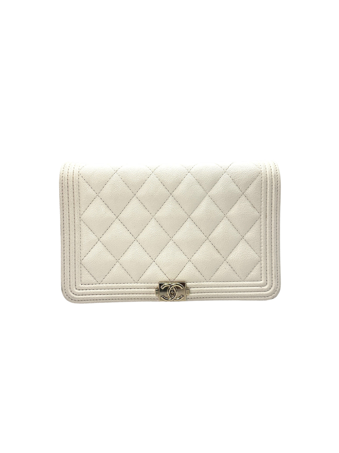 Chanel LeBoy White Quilted Leather Wallet On Chain Bag With Gold Buckle(28***18) CC1342