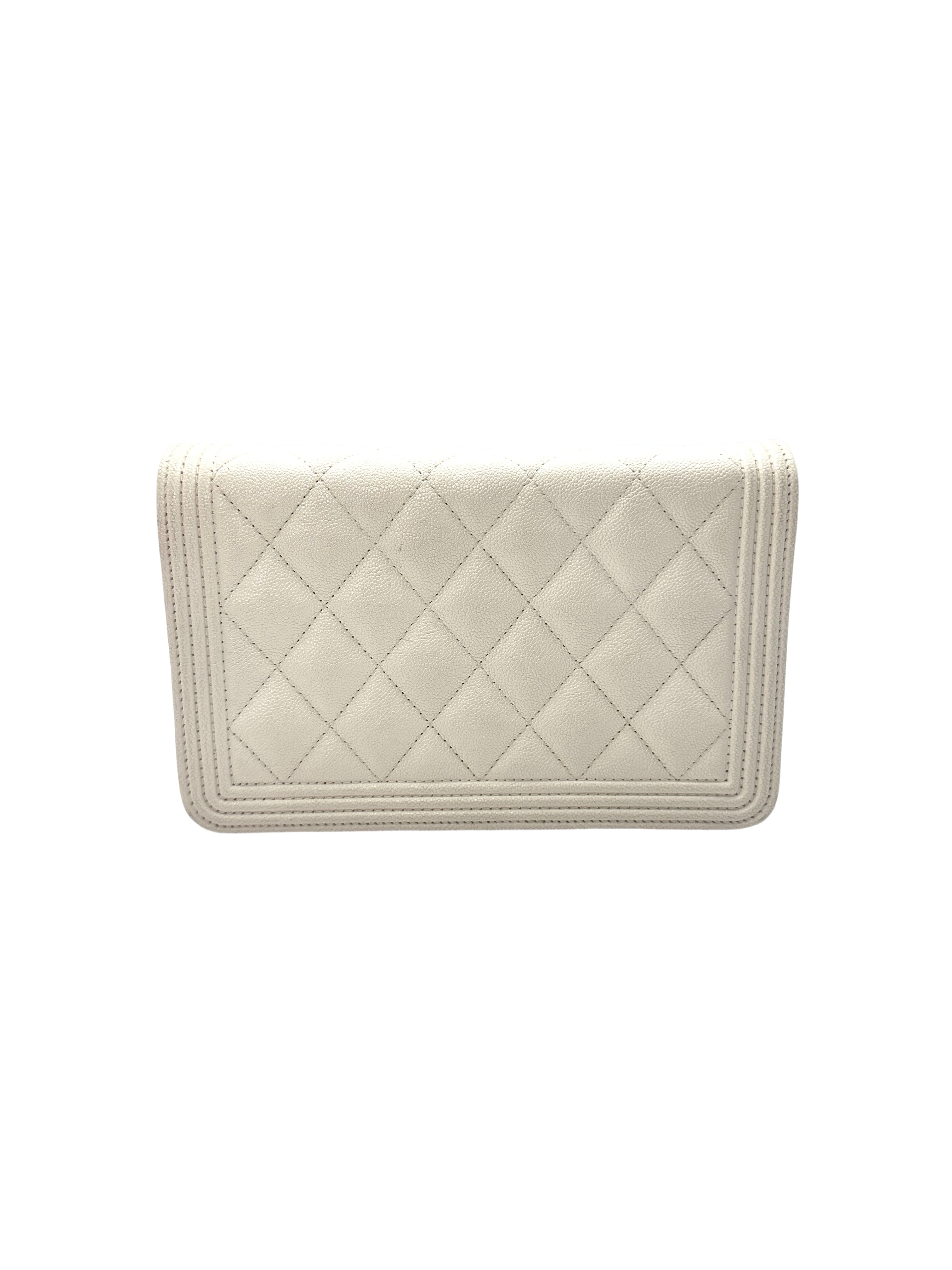 Chanel LeBoy White Quilted Leather Wallet On Chain Bag With Gold Buckle(28***18) CC1342