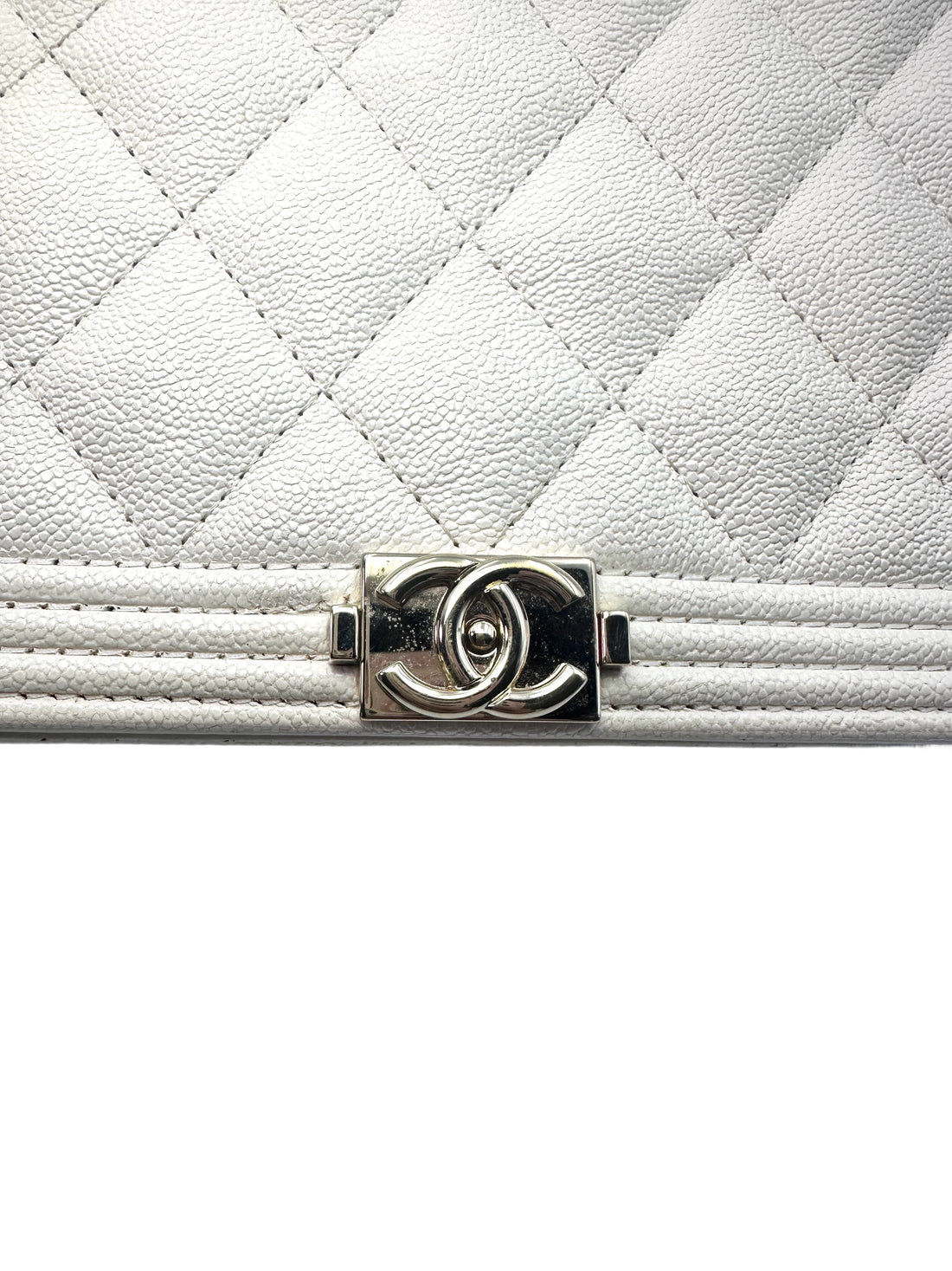 Chanel LeBoy White Quilted Leather Wallet On Chain Bag With Gold Buckle(28***18) CC1342