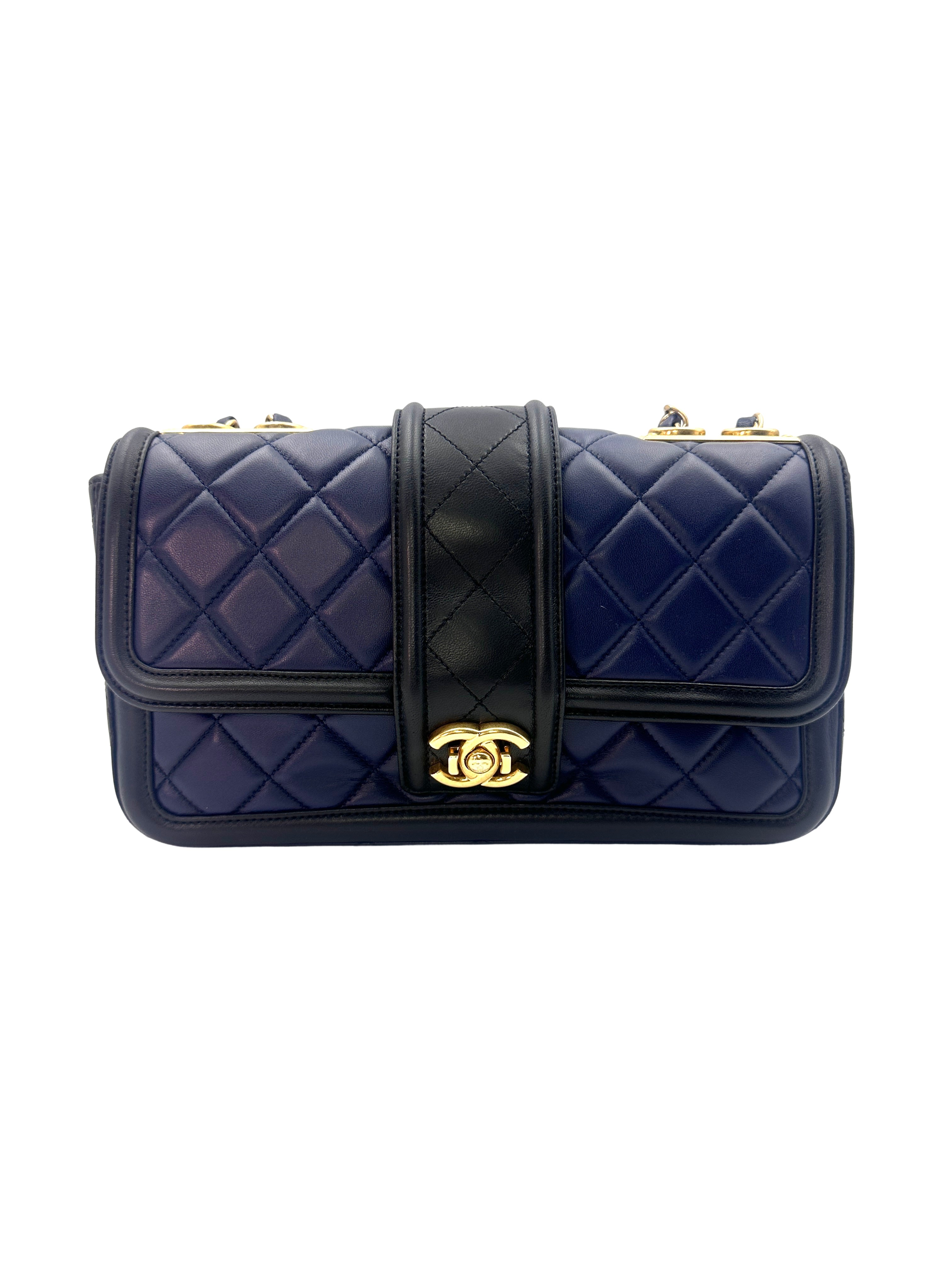 Chanel Classic Flap Elegant Navy Blue/Black Caviar Lambskin Chain Flap Bag With Gold Buckle(20***60) CC1343