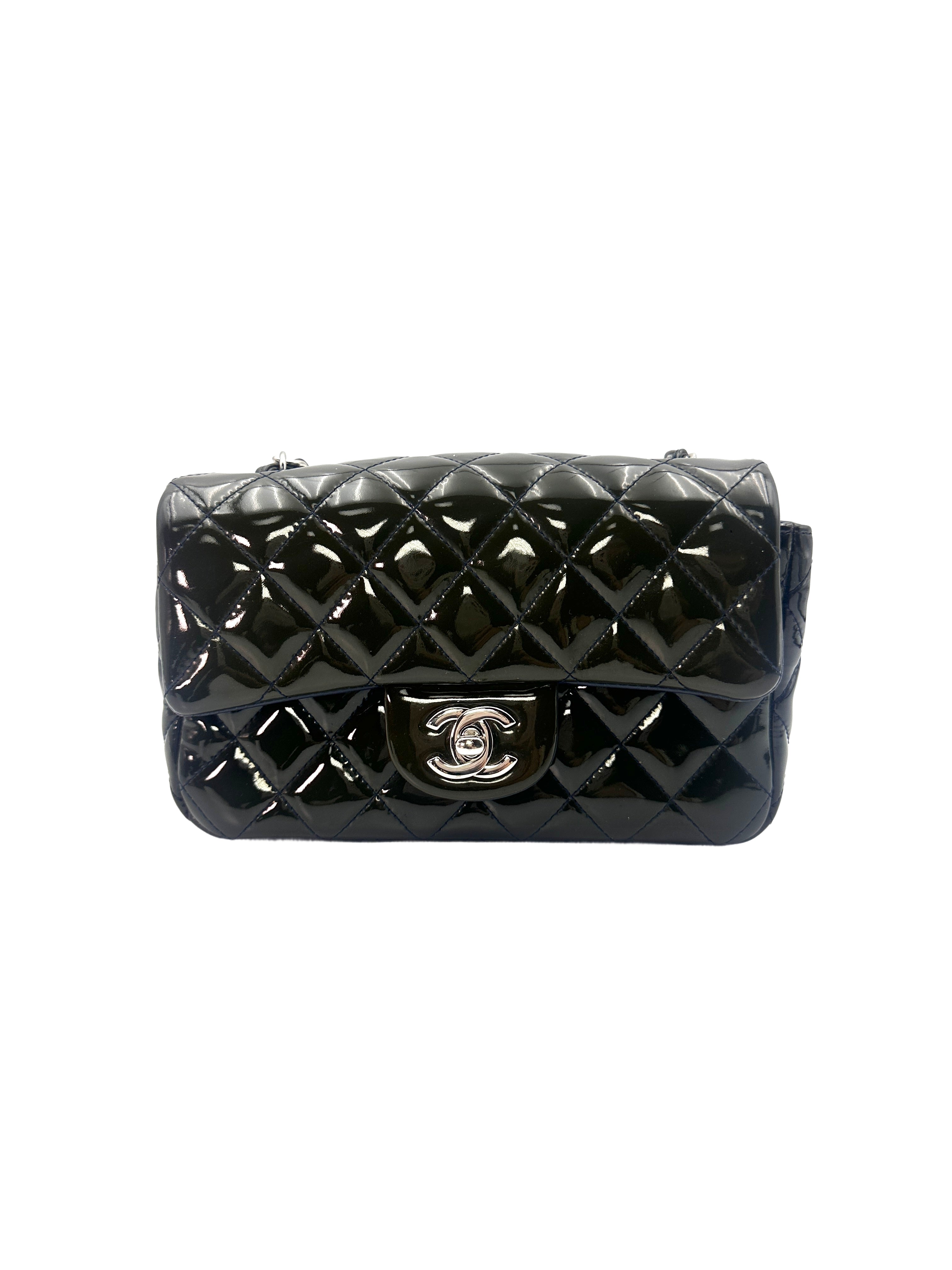 Chanel Classic Flap Green Quilted Patent Leather Chain Flap Bag With Siilver Buckle(20***39) CC1347