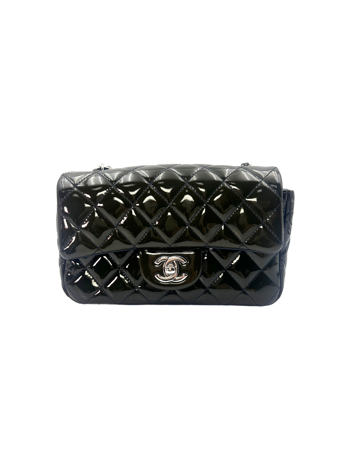 Chanel Classic Flap Green Quilted Patent Leather Chain Flap Bag With Siilver Buckle(20***39) CC1347