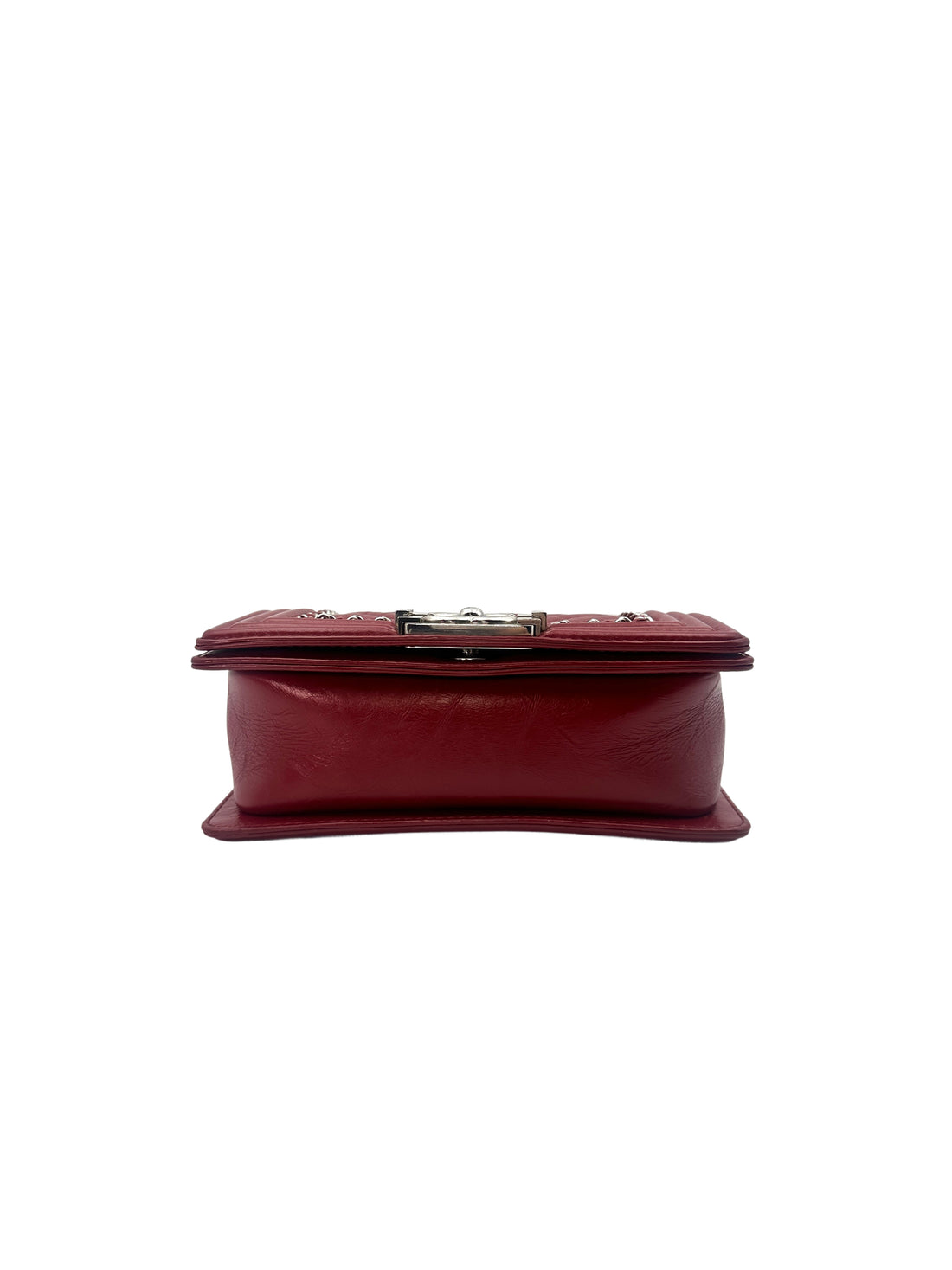 Chanel LeBoy Red Chevron Leather Small Size Flap Bag With Silver Buckle(24***82) CC1351