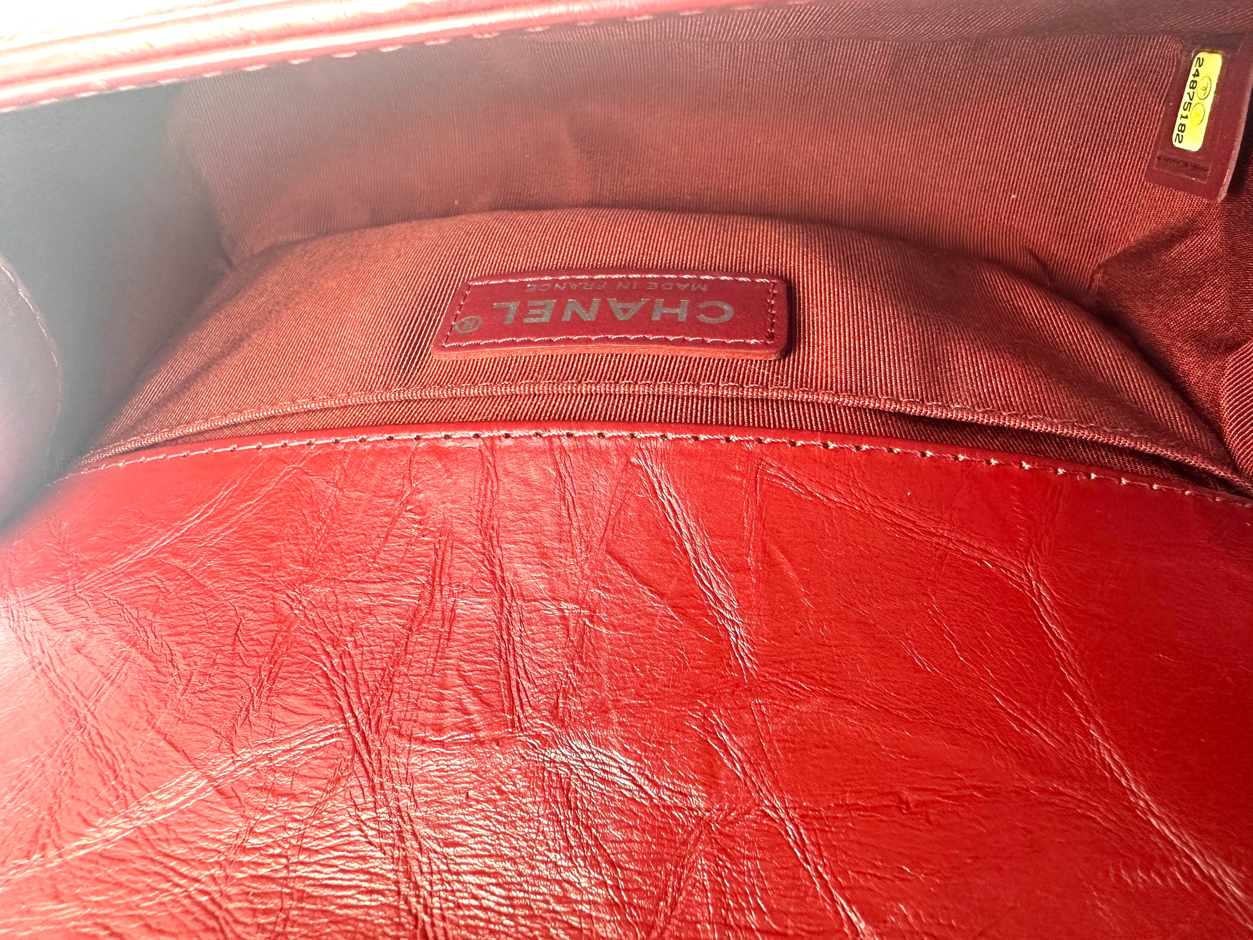 Chanel LeBoy Red Chevron Leather Small Size Flap Bag With Silver Buckle(24***82) CC1351