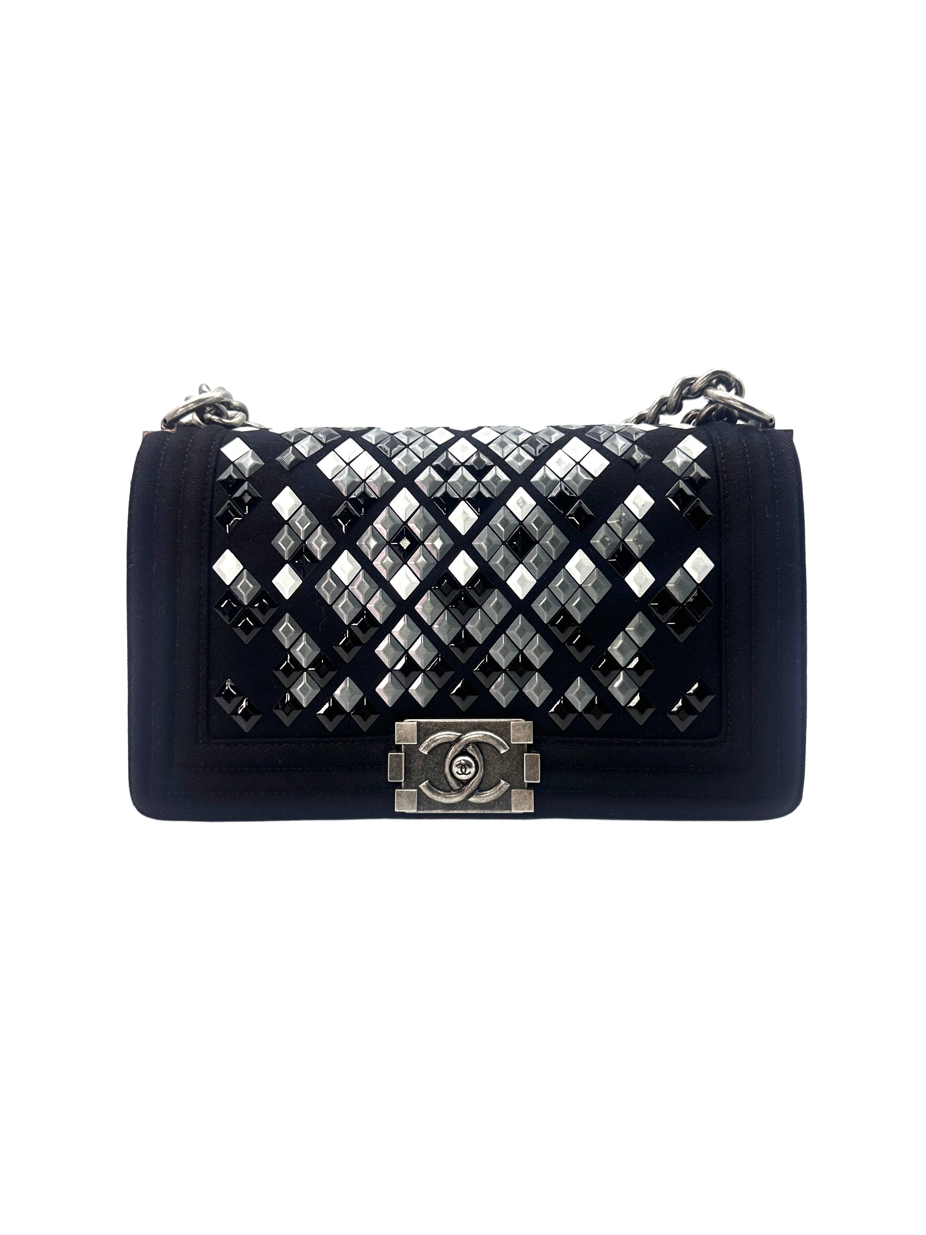 Chanel LeBoy Paris-Hamburg Metiers d'Art Mosaic Black/Sliver Embroidered Wool Medium Size Flap Bag(26***48) CC1354