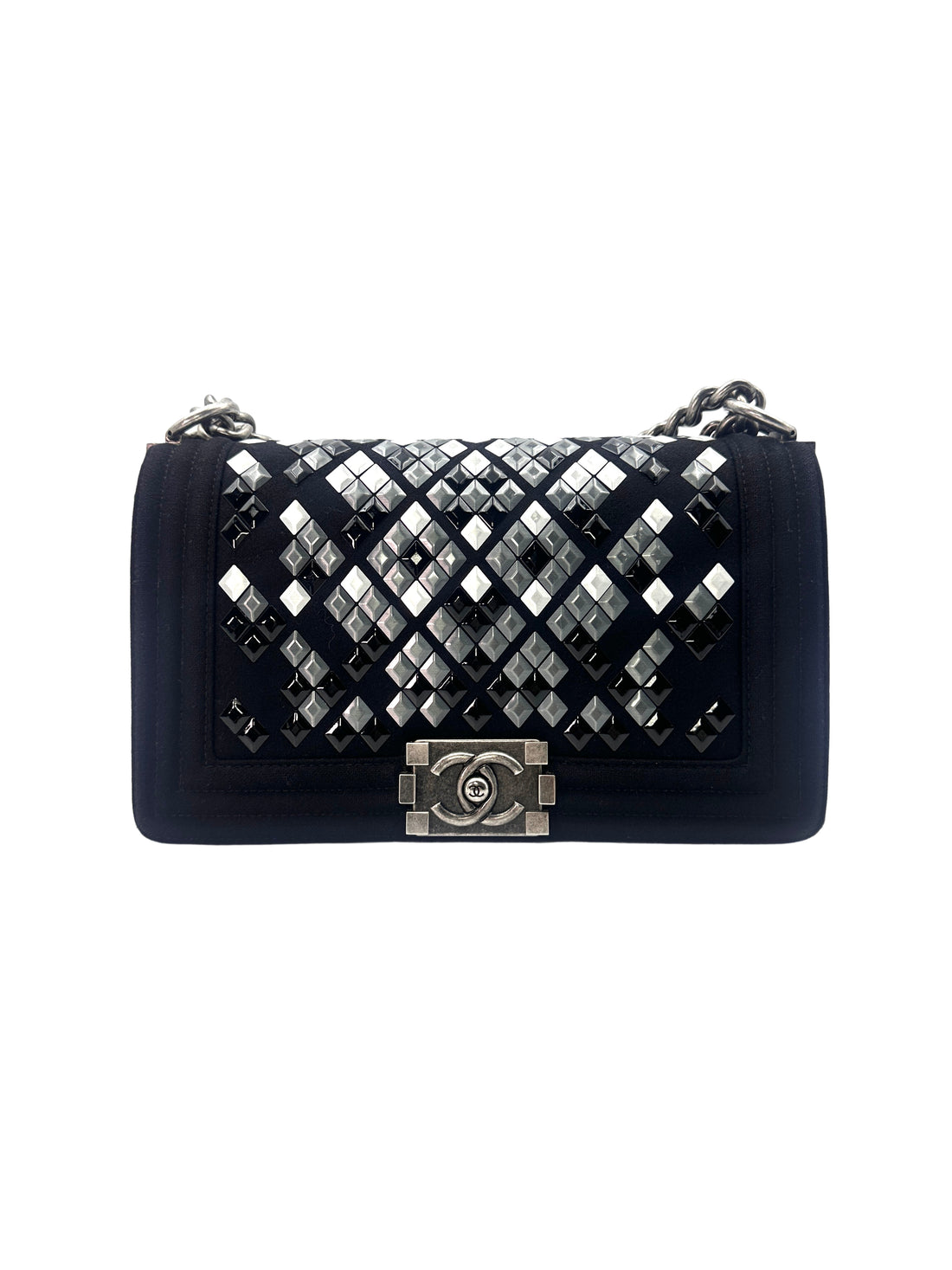 Chanel LeBoy Paris-Hamburg Metiers d'Art Mosaic Black/Sliver Embroidered Wool Medium Size Flap Bag(26***48) CC1354