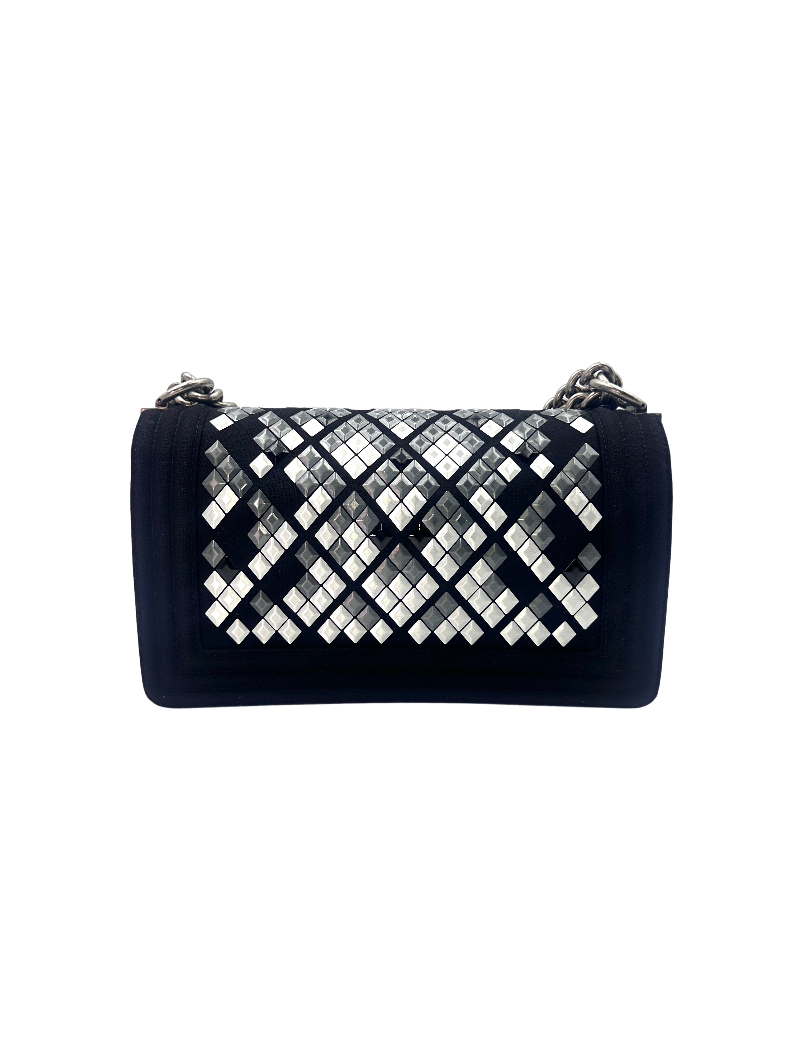 Chanel LeBoy Paris-Hamburg Metiers d'Art Mosaic Black/Sliver Embroidered Wool Medium Size Flap Bag(26***48) CC1354
