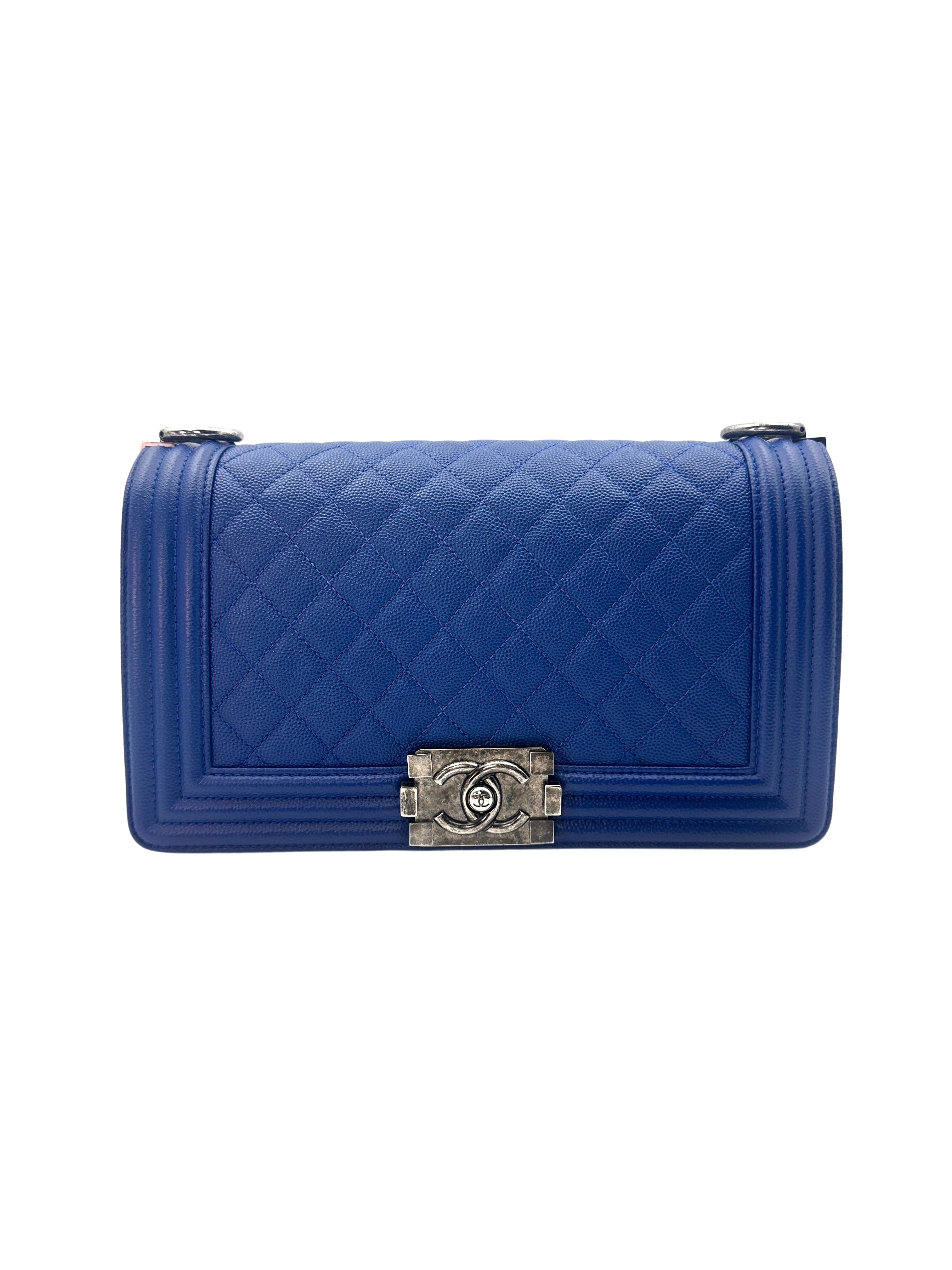 Chanel LeBoy Blue Quilted Caviar Leather Medium Size Flap Bag With Silver Buckle(23***40) C1350