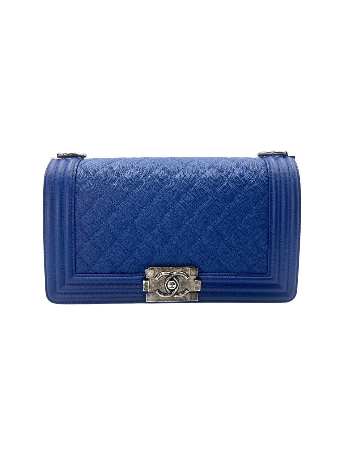 Chanel LeBoy Blue Quilted Caviar Leather Medium Size Flap Bag With Silver Buckle(23***40) C1350