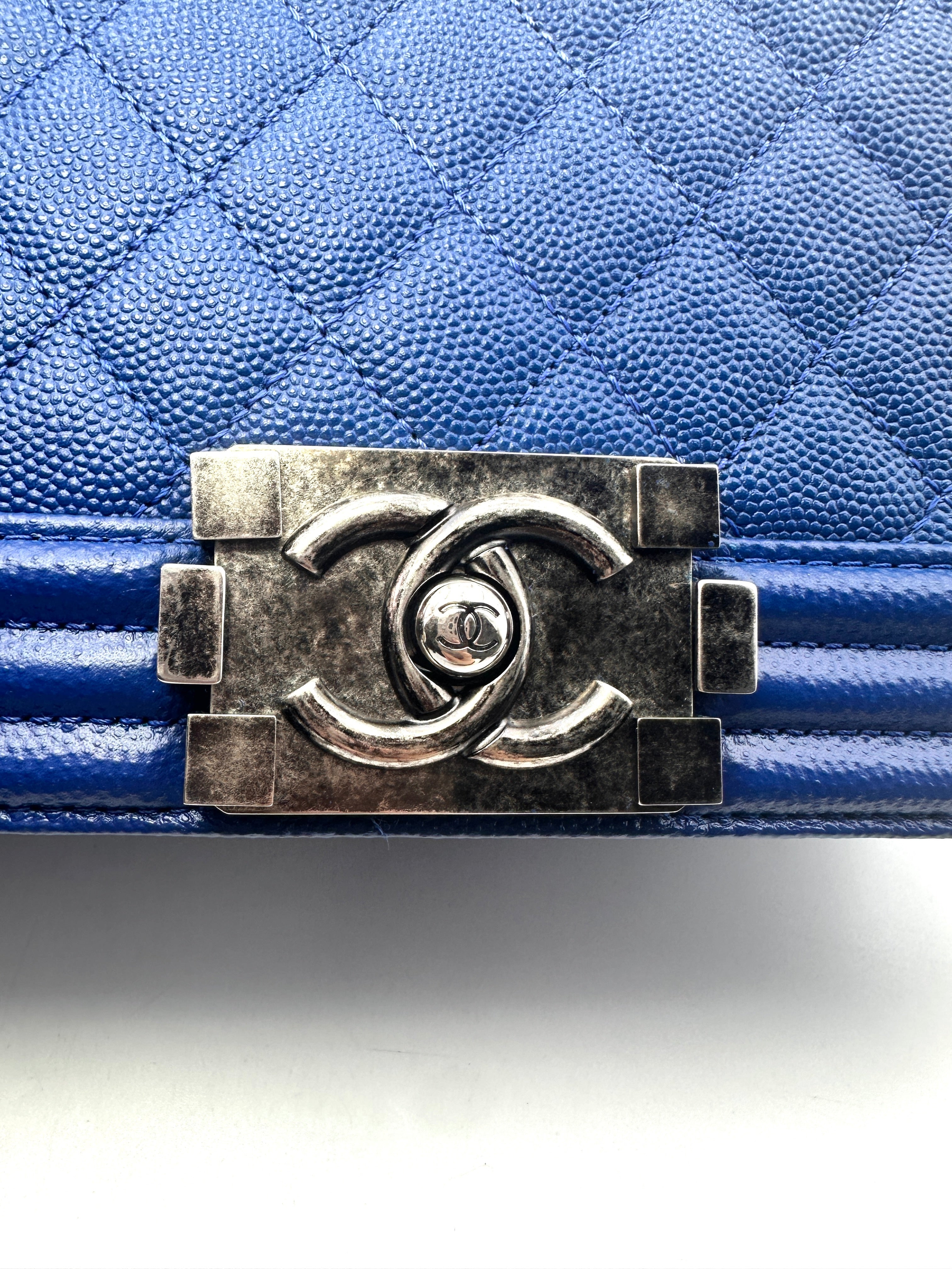Chanel LeBoy Blue Quilted Caviar Leather Medium Size Flap Bag With Silver Buckle(23***40) C1350