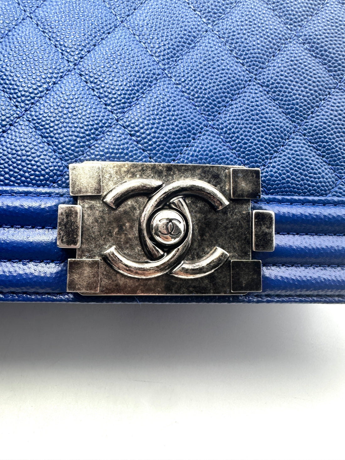 Chanel LeBoy Blue Quilted Caviar Leather Medium Size Flap Bag With Silver Buckle(23***40) C1350