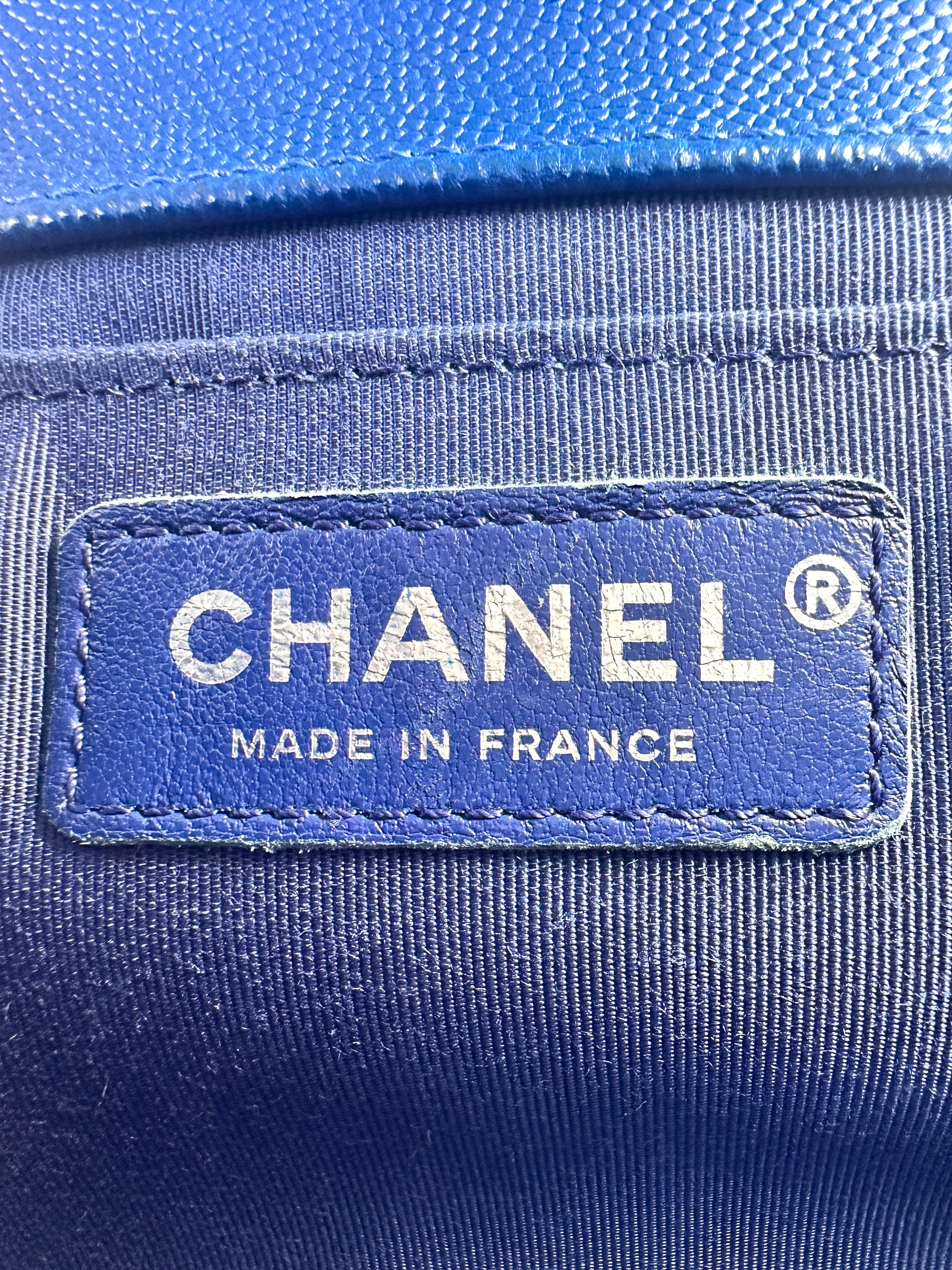 Chanel LeBoy Blue Quilted Caviar Leather Medium Size Flap Bag With Silver Buckle(23***40) C1350