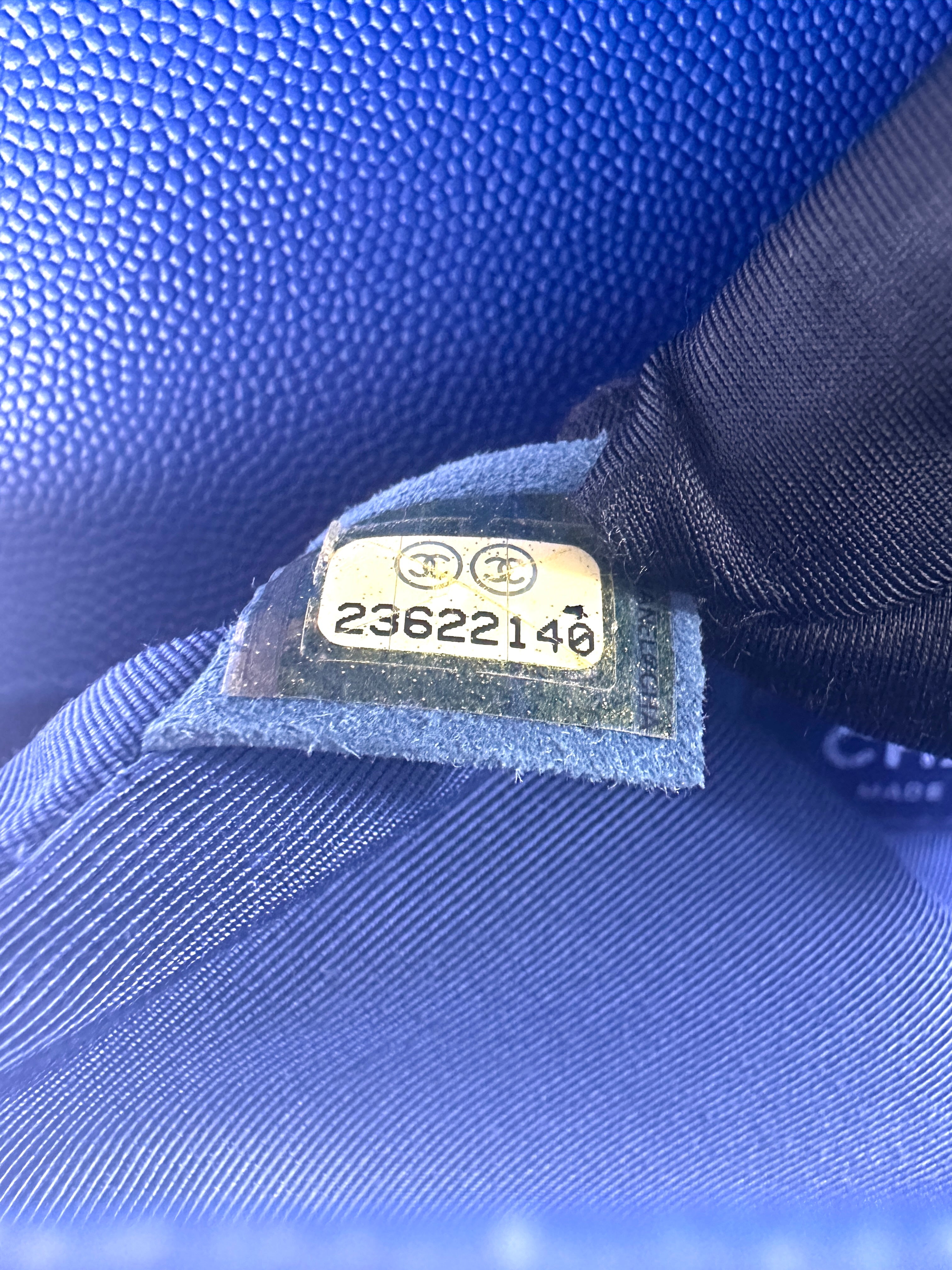 Chanel LeBoy Blue Quilted Caviar Leather Medium Size Flap Bag With Silver Buckle(23***40) C1350
