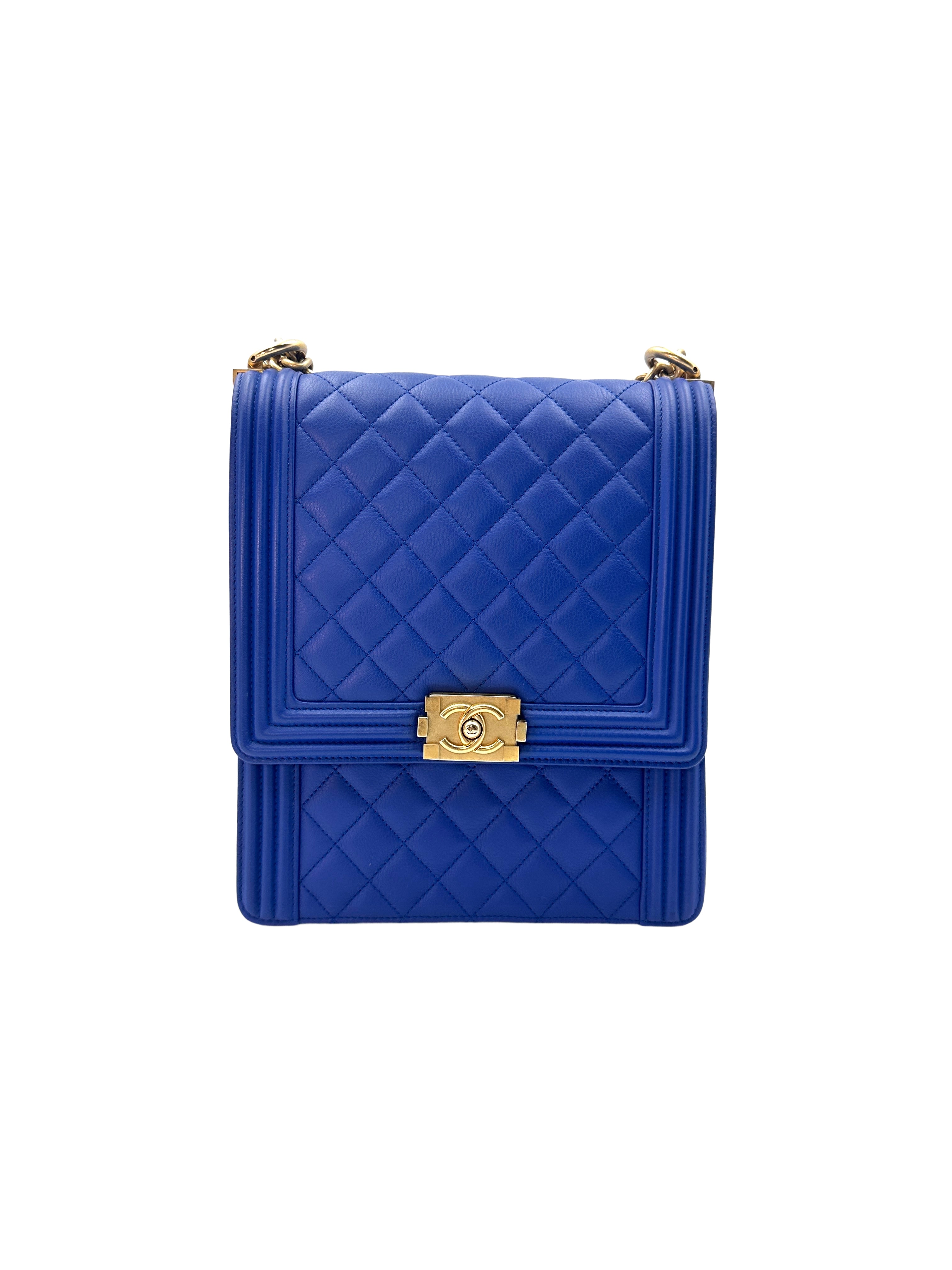 Chanel North South LeBoy Blue Quilted Leather Large Size Shoulder Bag With Gold Buckle(26***96) C1349